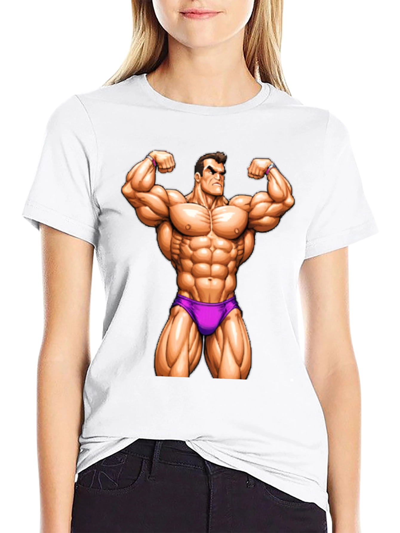Muscle Man Cartoon Graphic T-Shirt