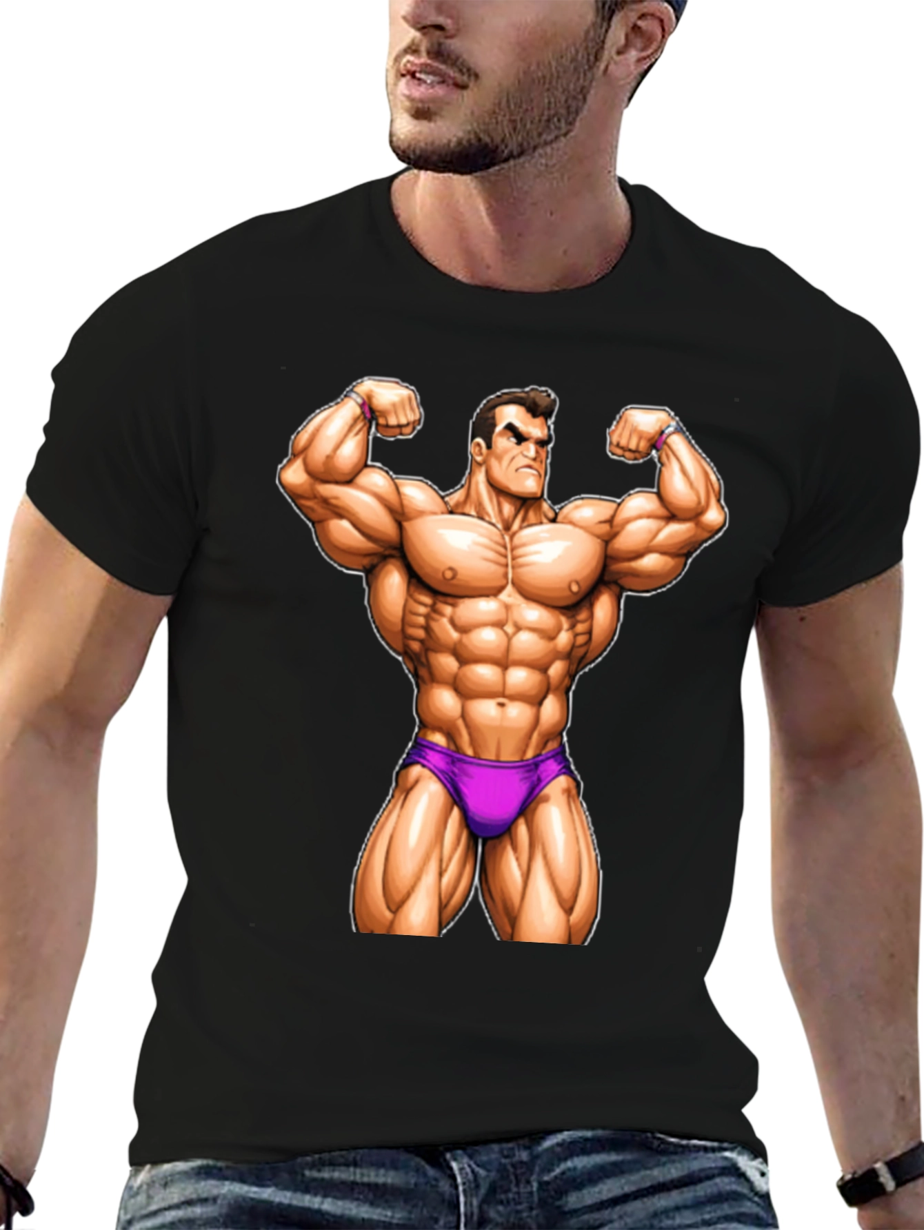 Muscle Man Cartoon Graphic T-Shirt