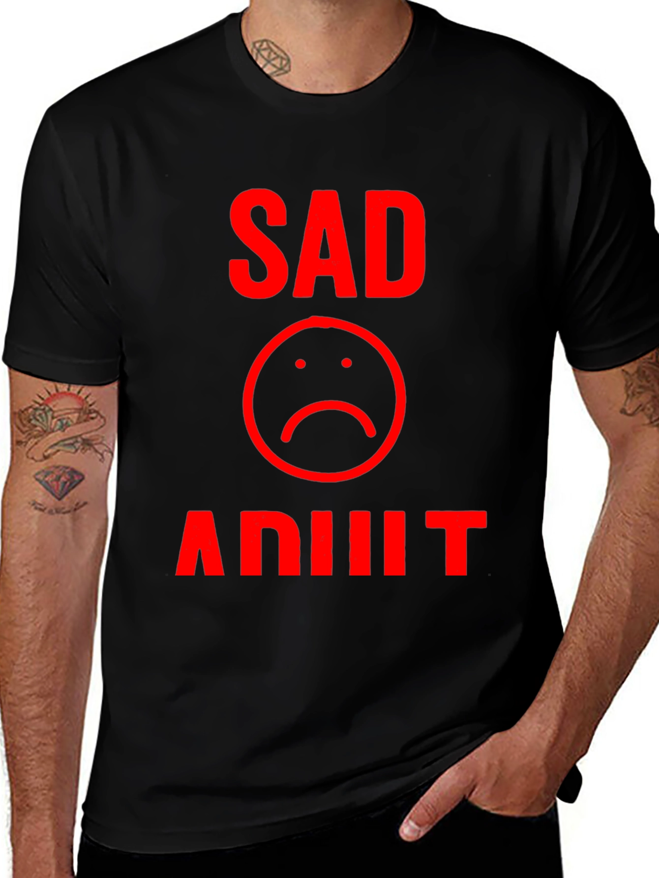 Sad Adult Graphic T-Shirt - Black