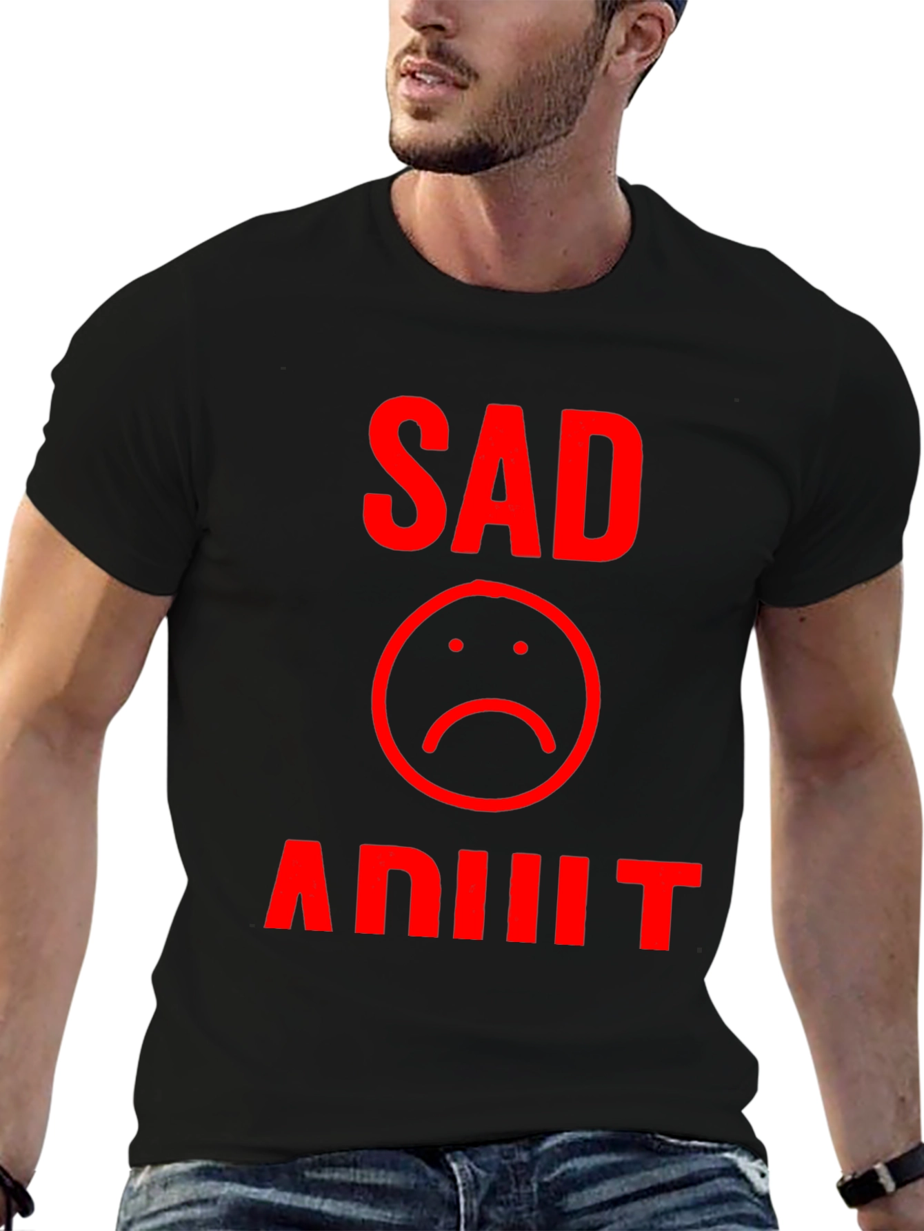 Sad Adult Graphic T-Shirt - Black