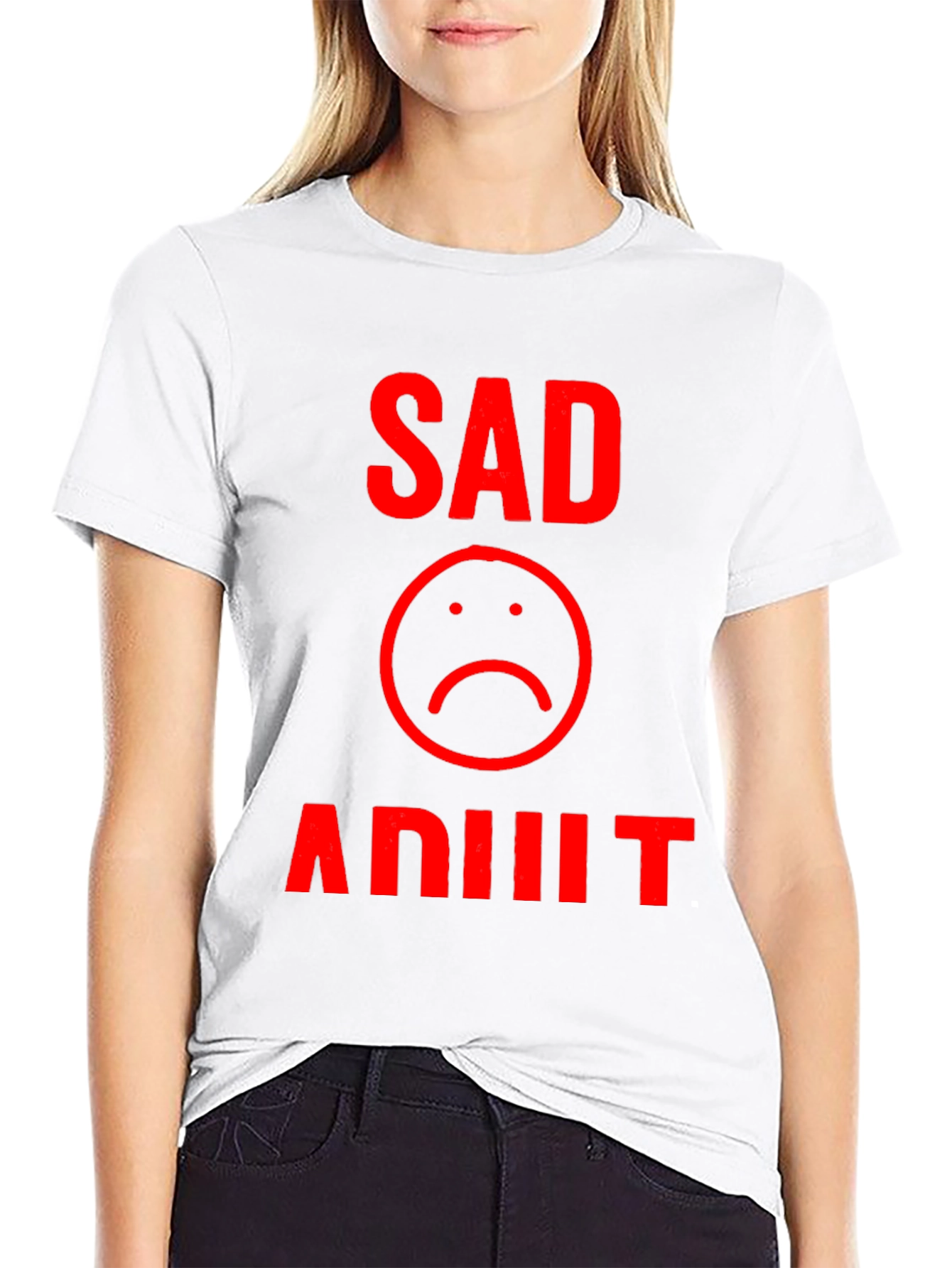 Sad Adult Graphic T-Shirt - Black