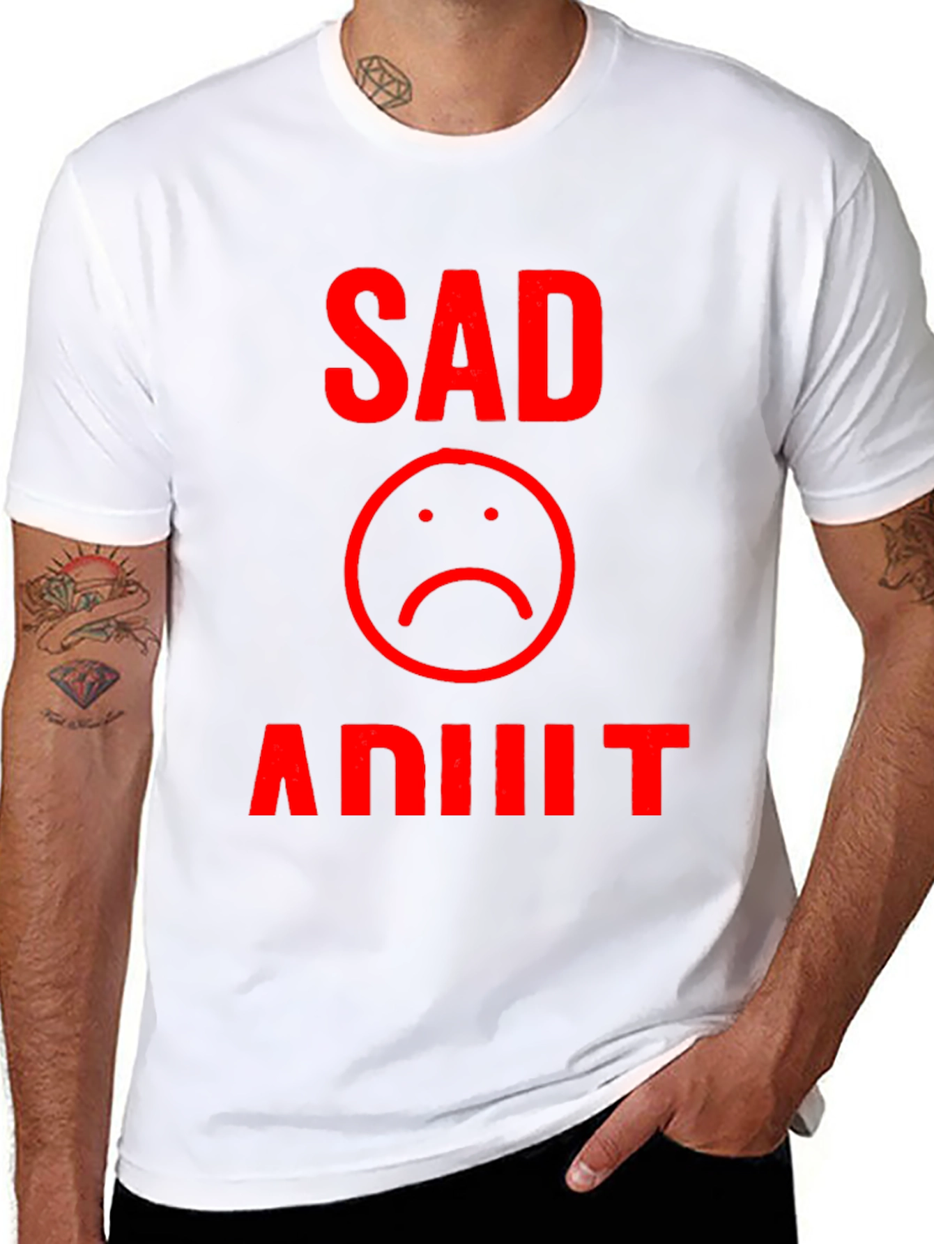 Sad Adult Graphic T-Shirt - Black