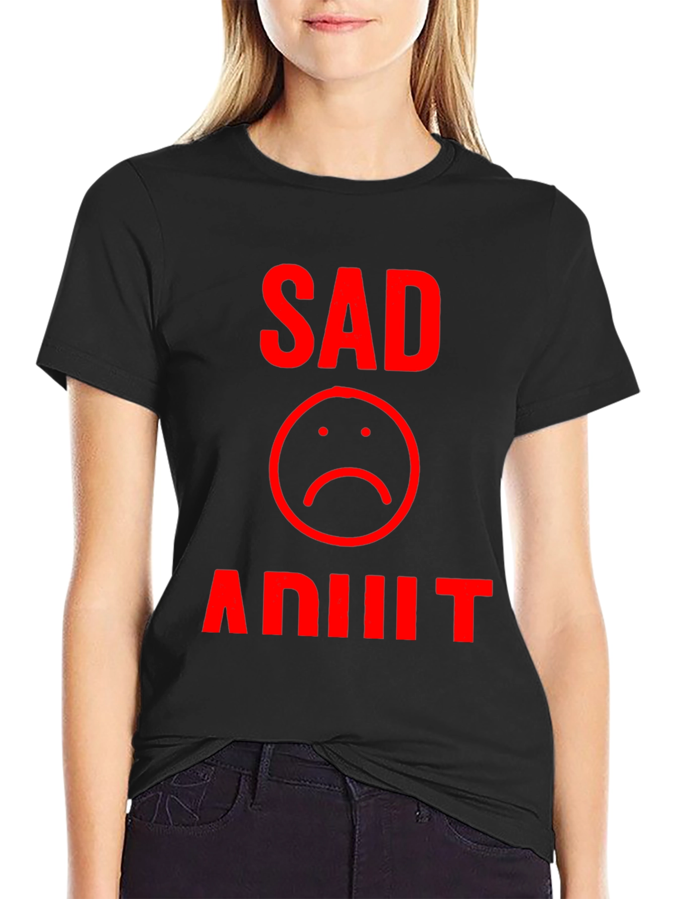 Sad Adult Graphic T-Shirt - Black