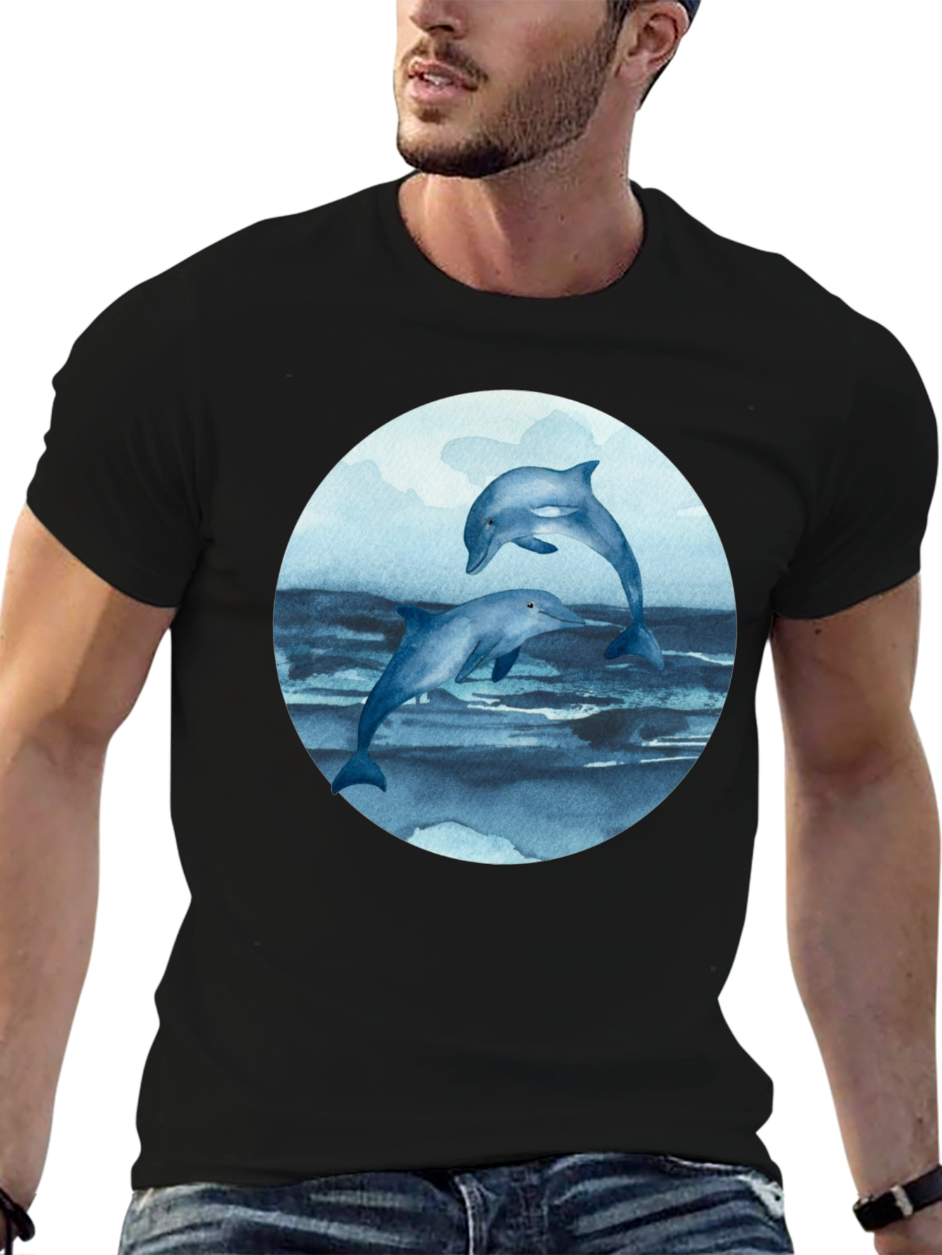 Dolphin T-Shirt - Round Print - Marine Life Tee