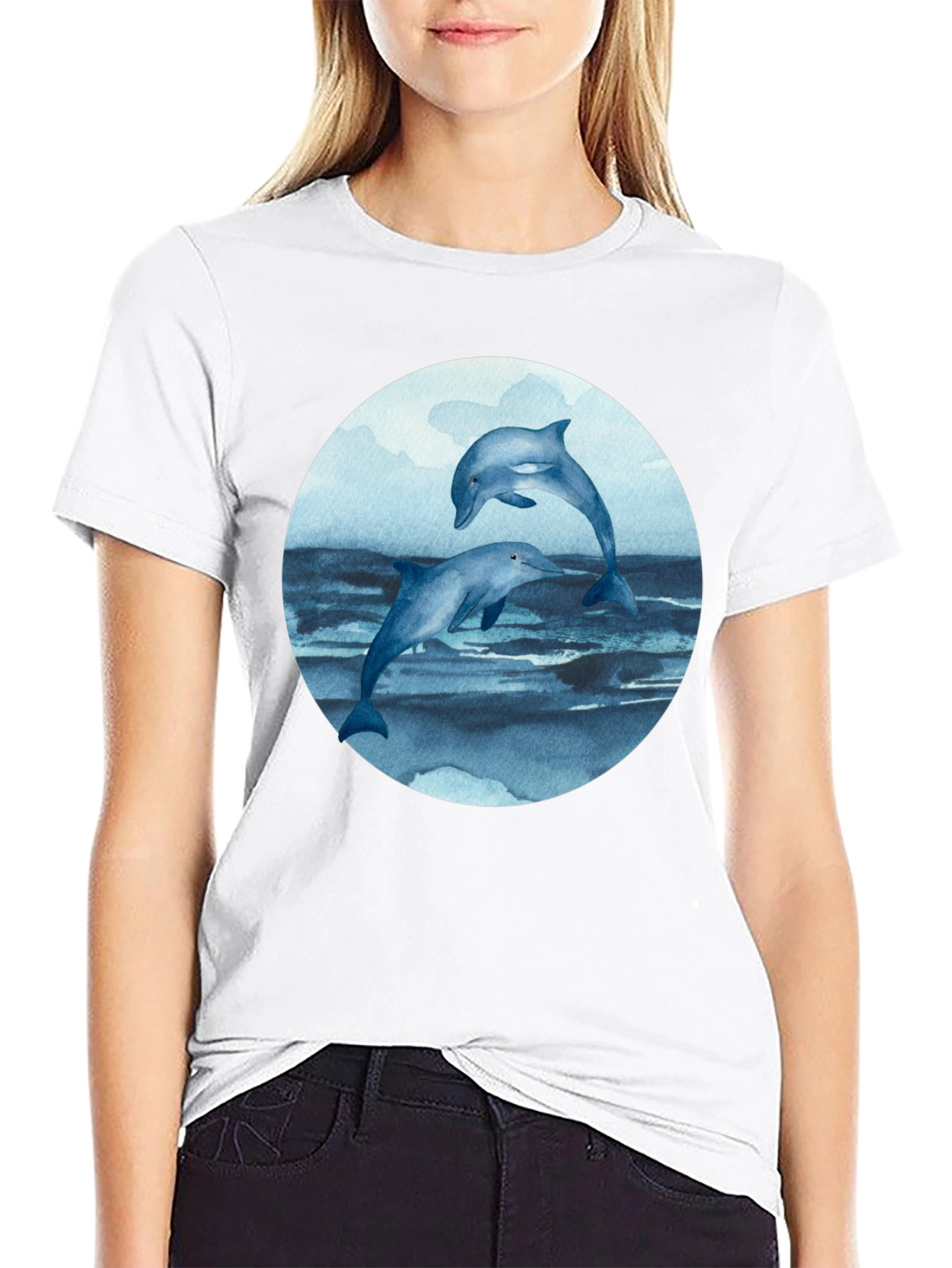 Dolphin T-Shirt - Round Print - Marine Life Tee
