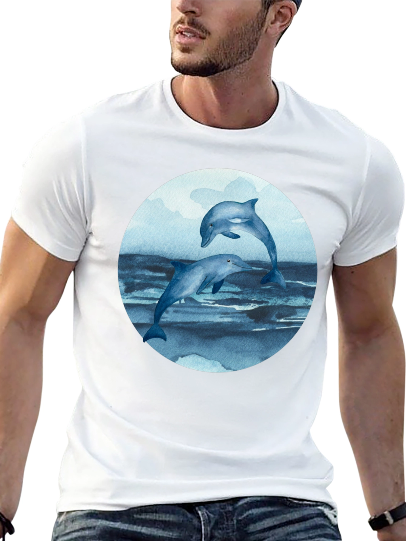 Dolphin T-Shirt - Round Print - Marine Life Tee