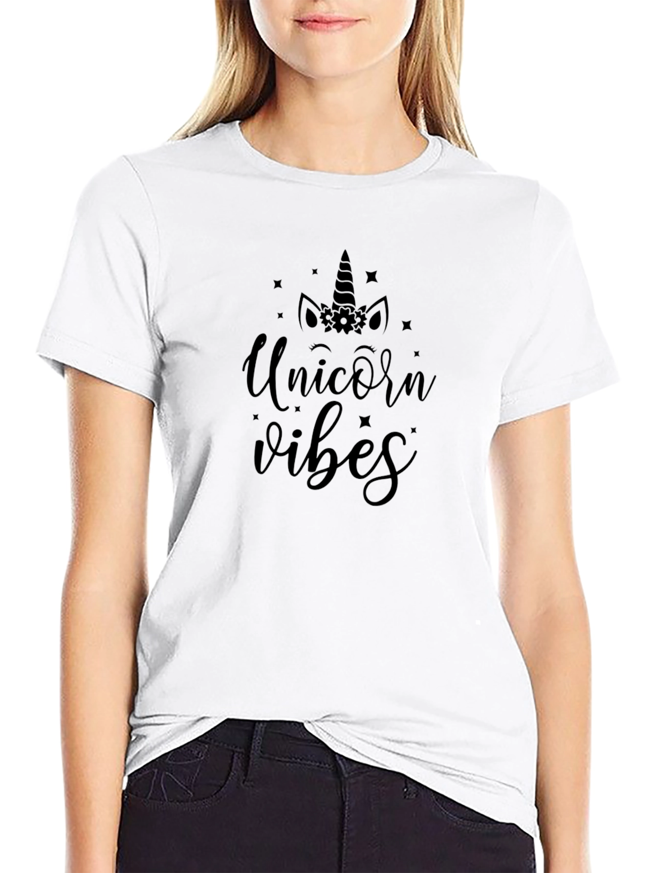 Unicorn Vibes Black Cotton T-Shirt
