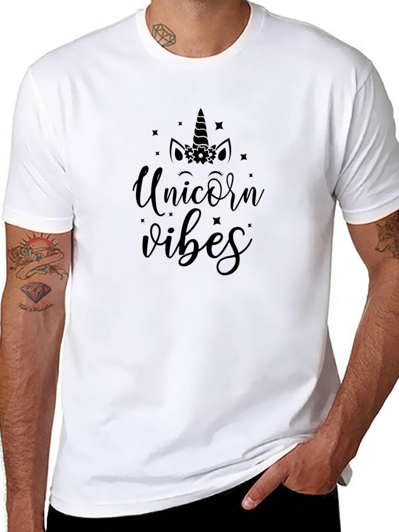 Unicorn Vibes Black Cotton T-Shirt
