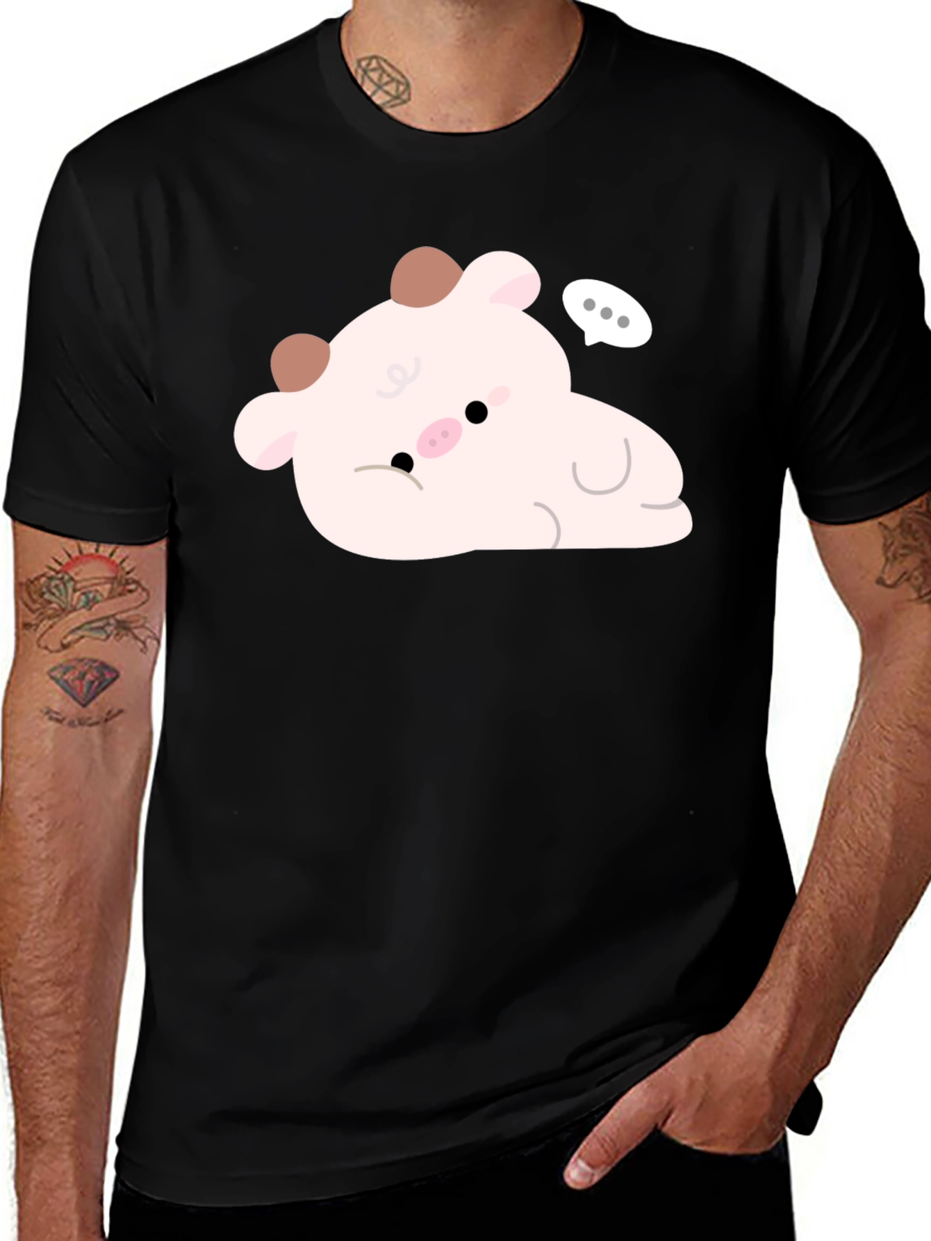 Cute Cow Graphic Tee - Black
