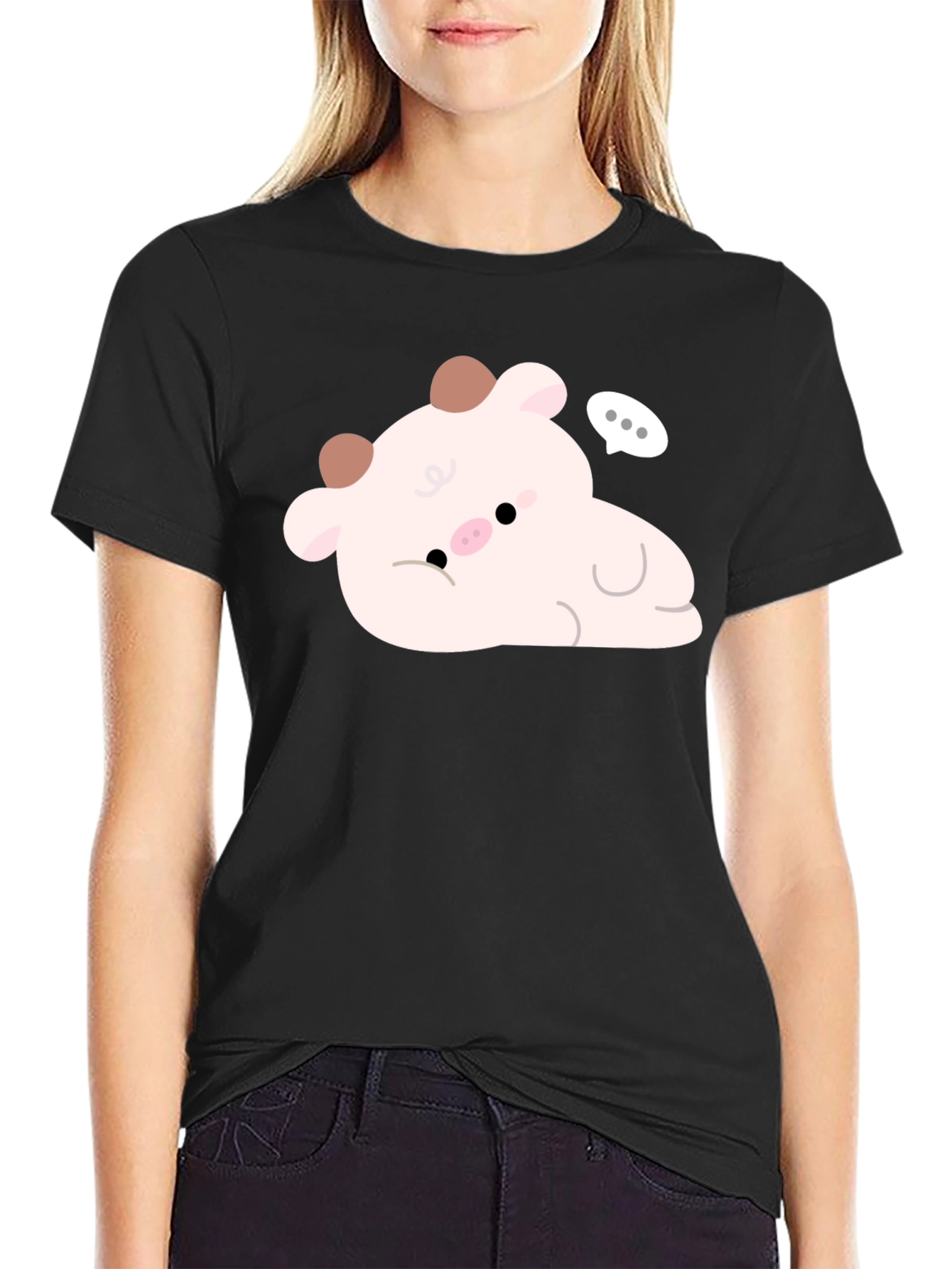 Cute Cow Graphic Tee - Black