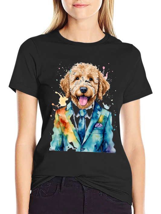 Doodle Dog in Suit T-Shirt - Unique Watercolor Design