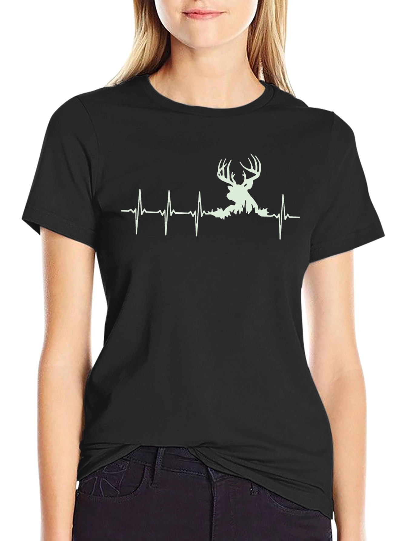 Deer Heartbeat Graphic Tee - Black Cotton Shirt