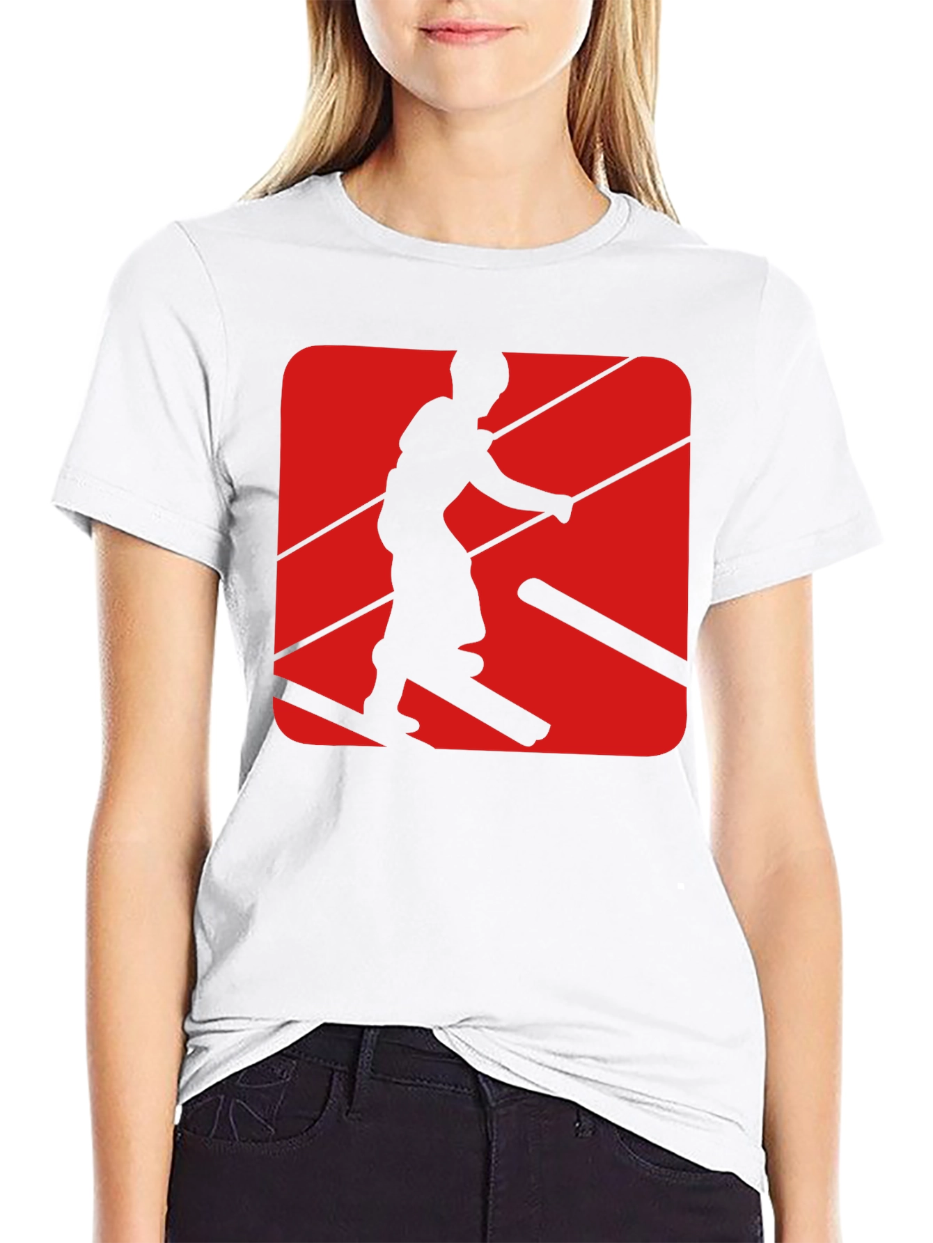 Retro Skier Graphic Tee - Black Cotton Blend T-Shirt