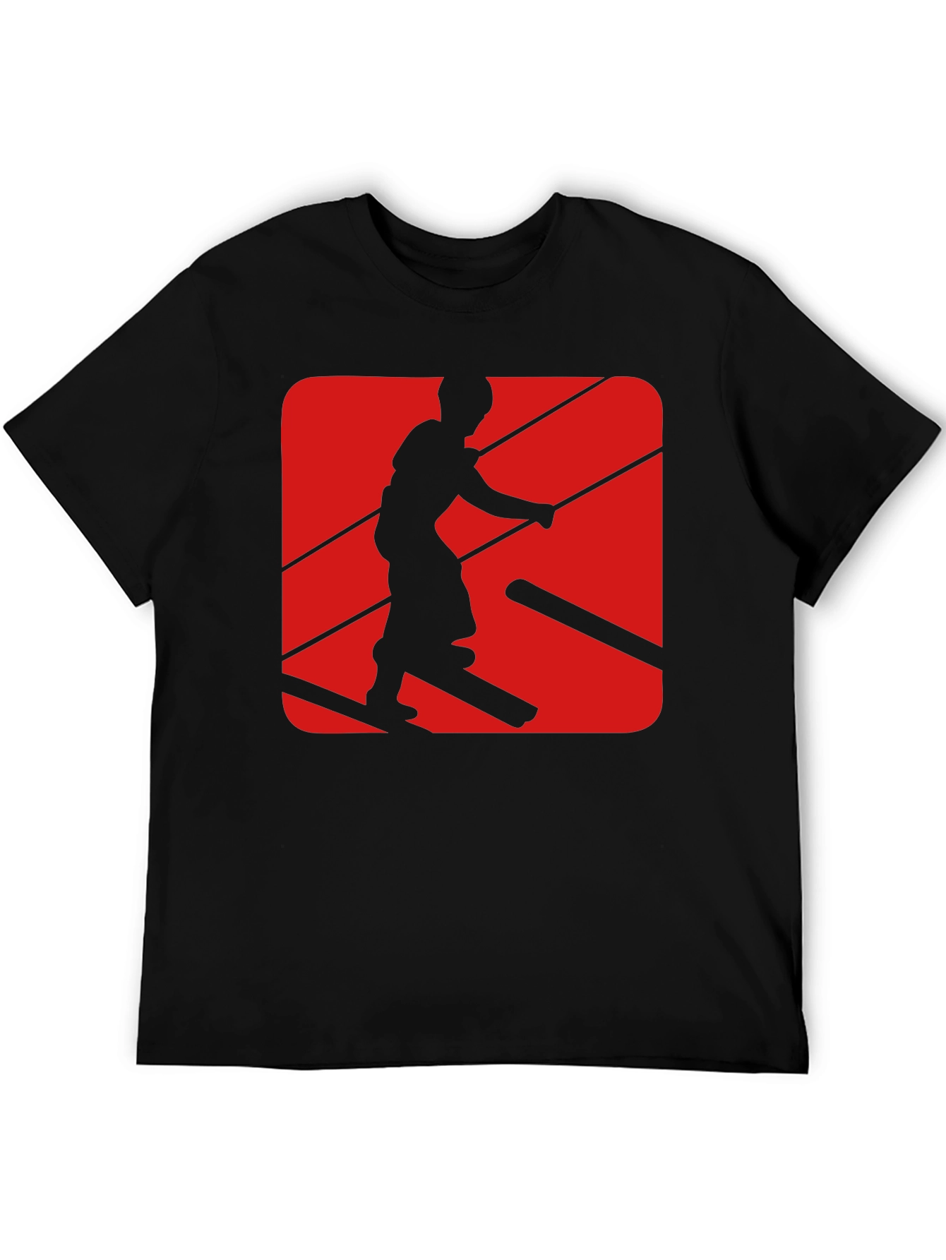 Retro Skier Graphic Tee - Black Cotton Blend T-Shirt