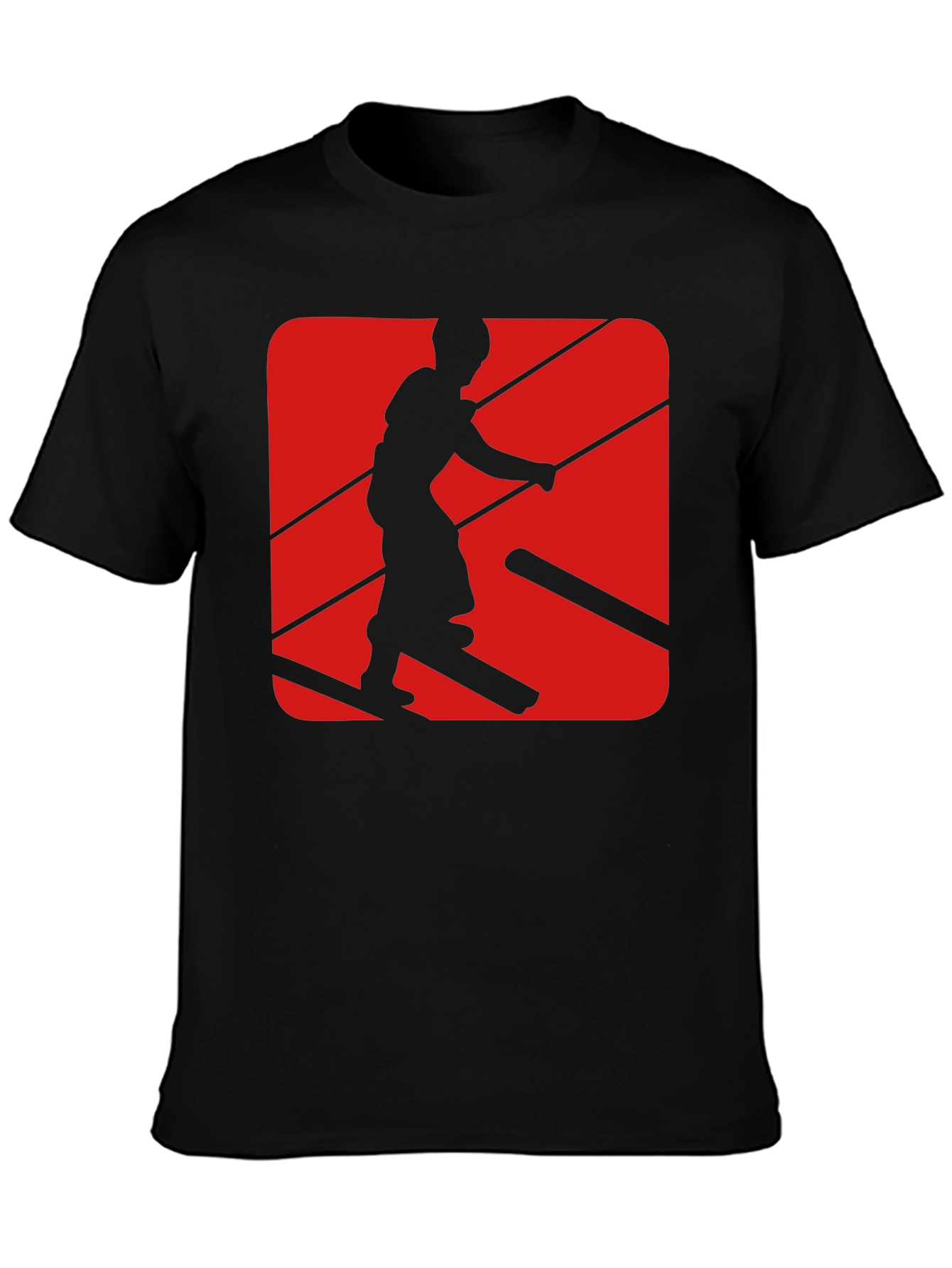 Retro Skier Graphic Tee - Black Cotton Blend T-Shirt