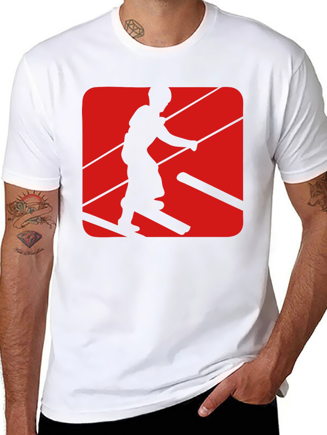 Retro Skier Graphic Tee - Black Cotton Blend T-Shirt