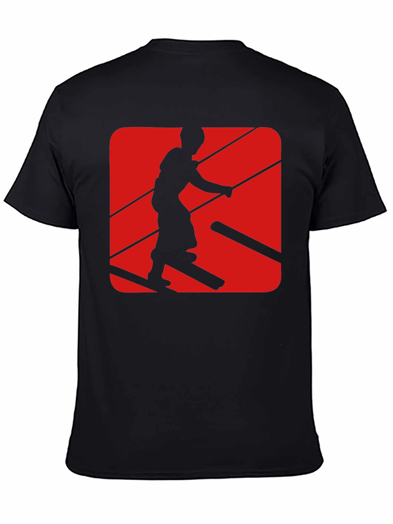 Retro Skier Graphic Tee - Black Cotton Blend T-Shirt
