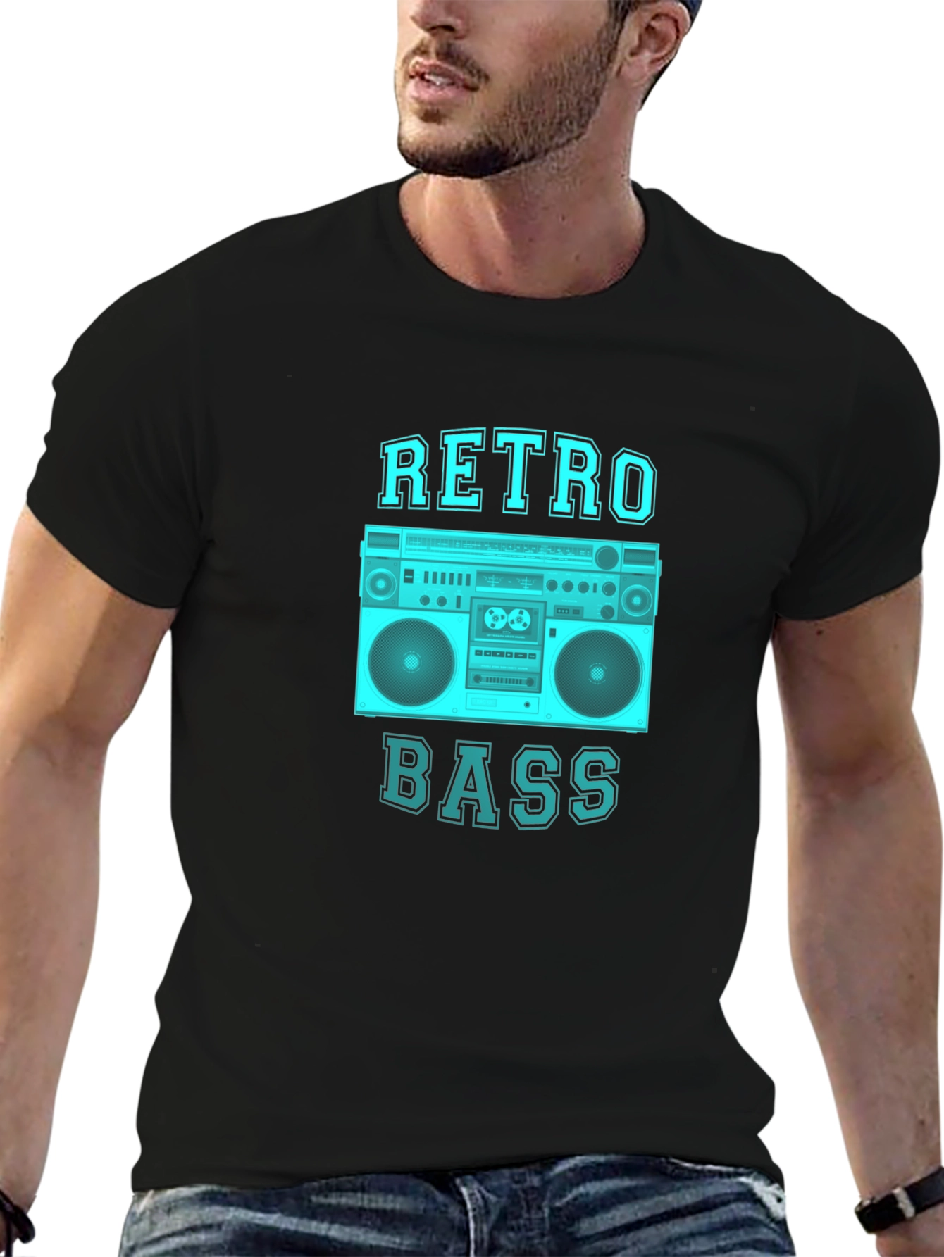 Retro Bass Graphic Tee - Black Cotton T-Shirt