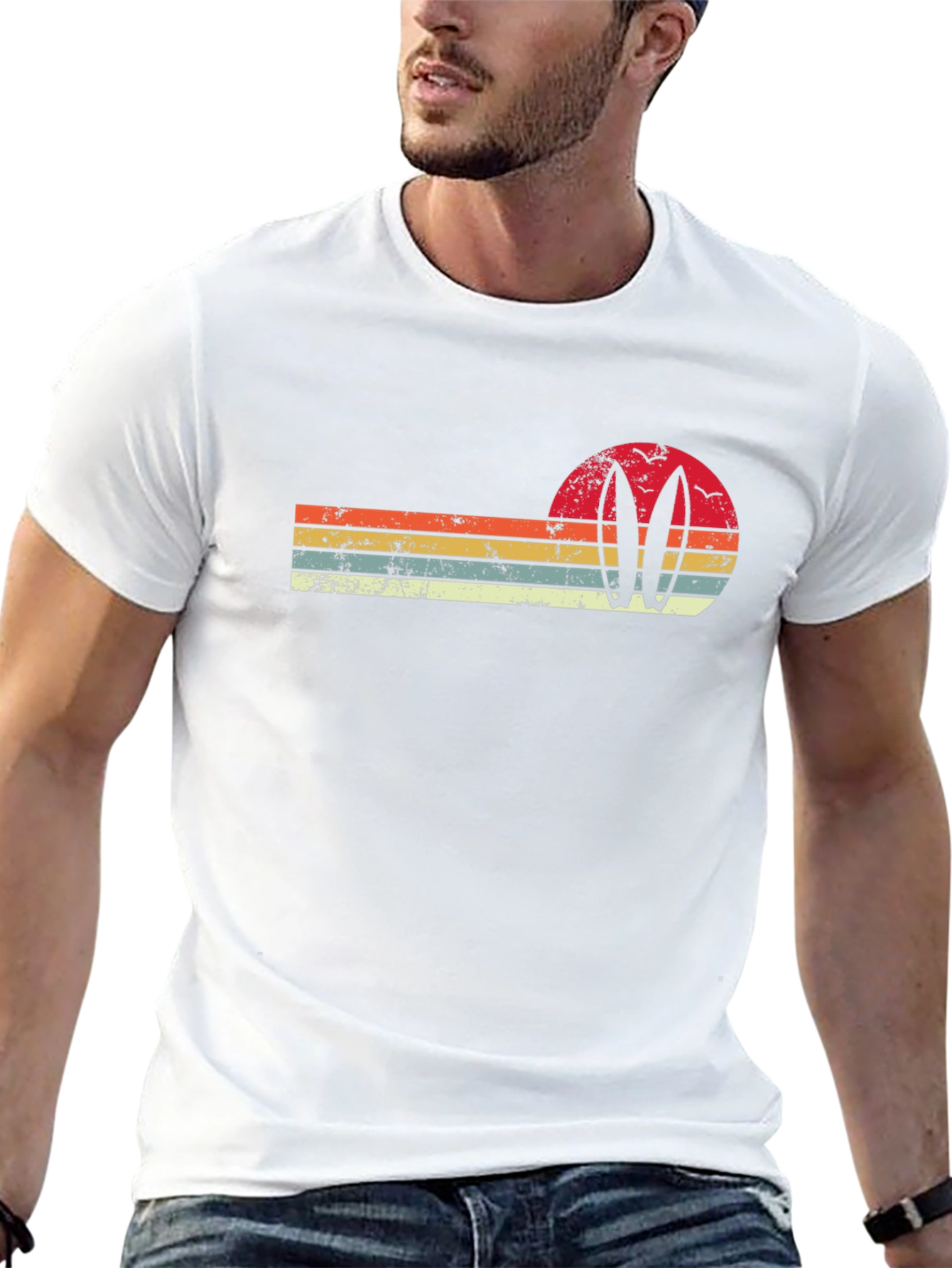 Retro Surfboard Sunset Graphic Tee