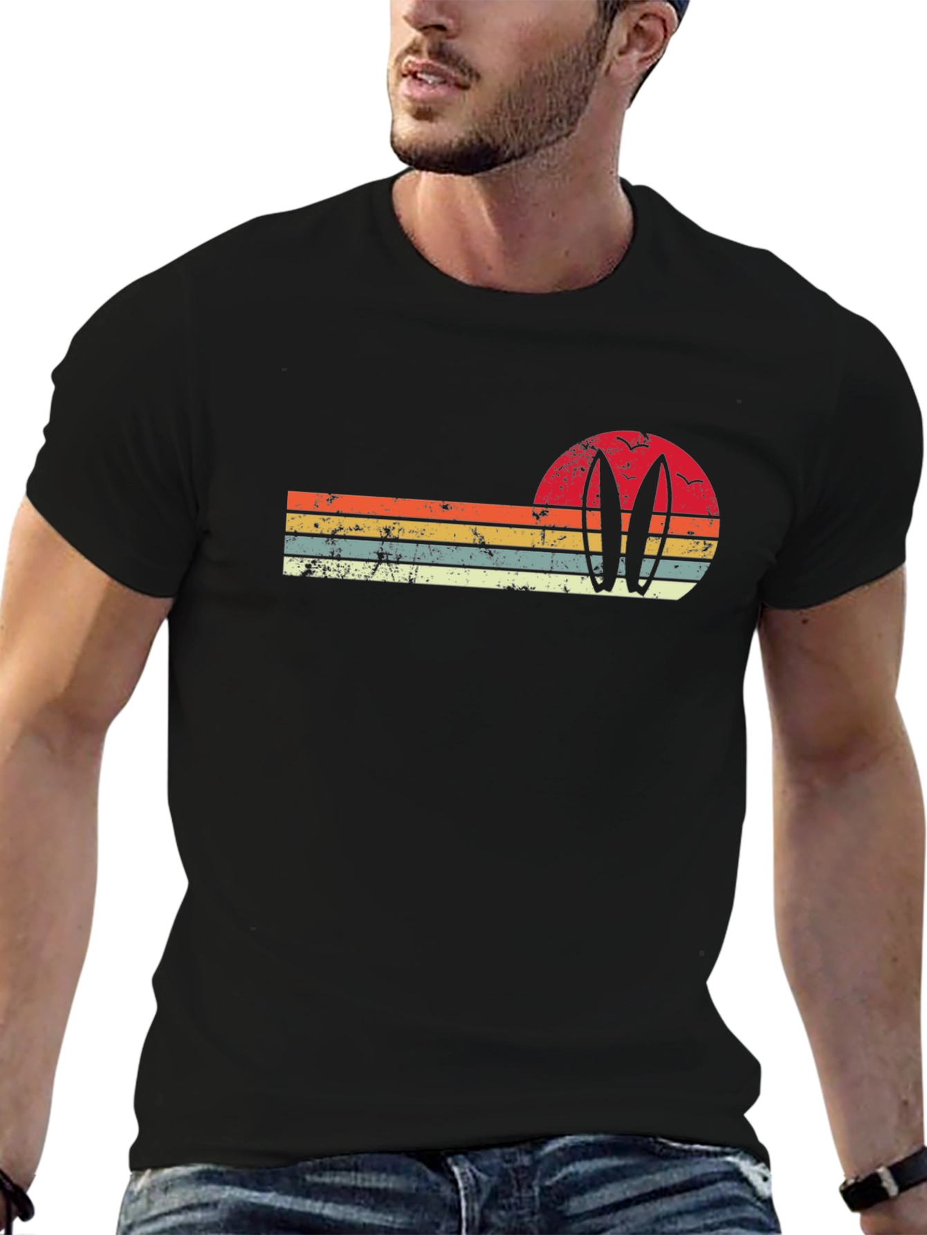 Retro Surfboard Sunset Graphic Tee