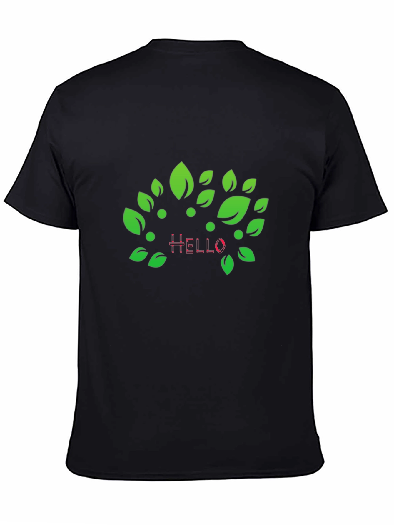 Natures Hello: Black T-Shirt with Leaf Design