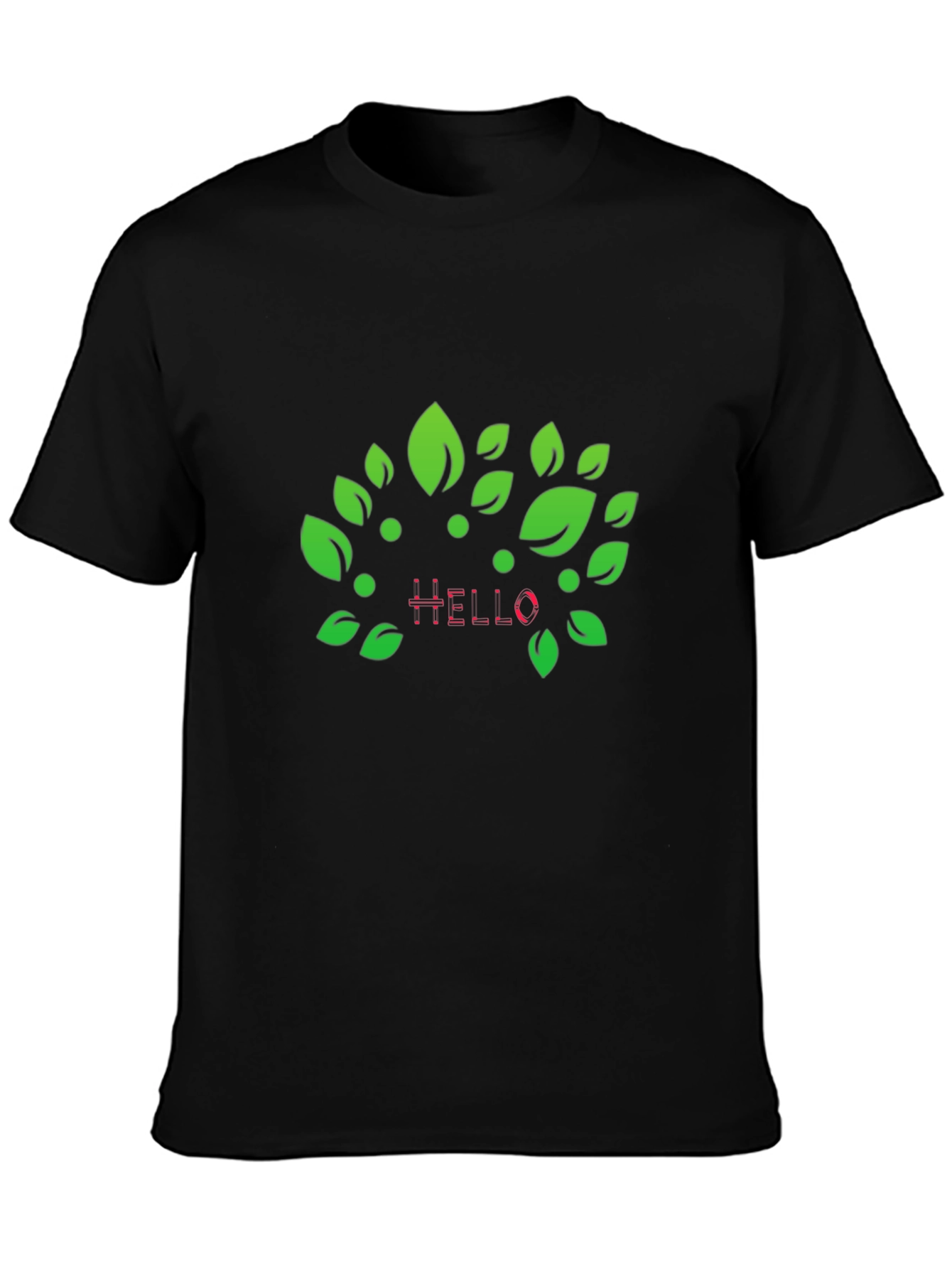 Natures Hello: Black T-Shirt with Leaf Design