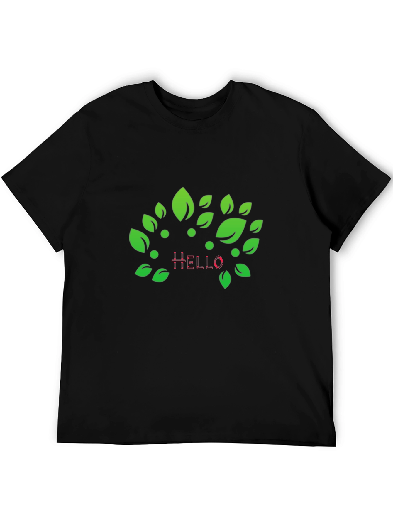 Natures Hello: Black T-Shirt with Leaf Design