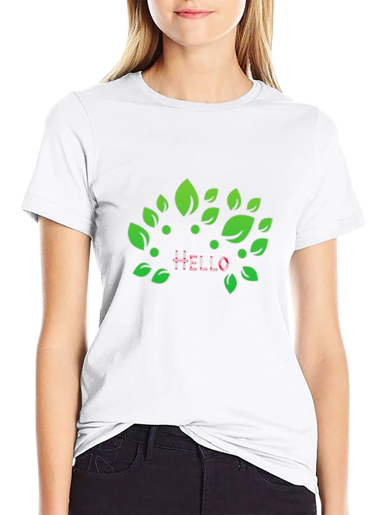Natures Hello: Black T-Shirt with Leaf Design
