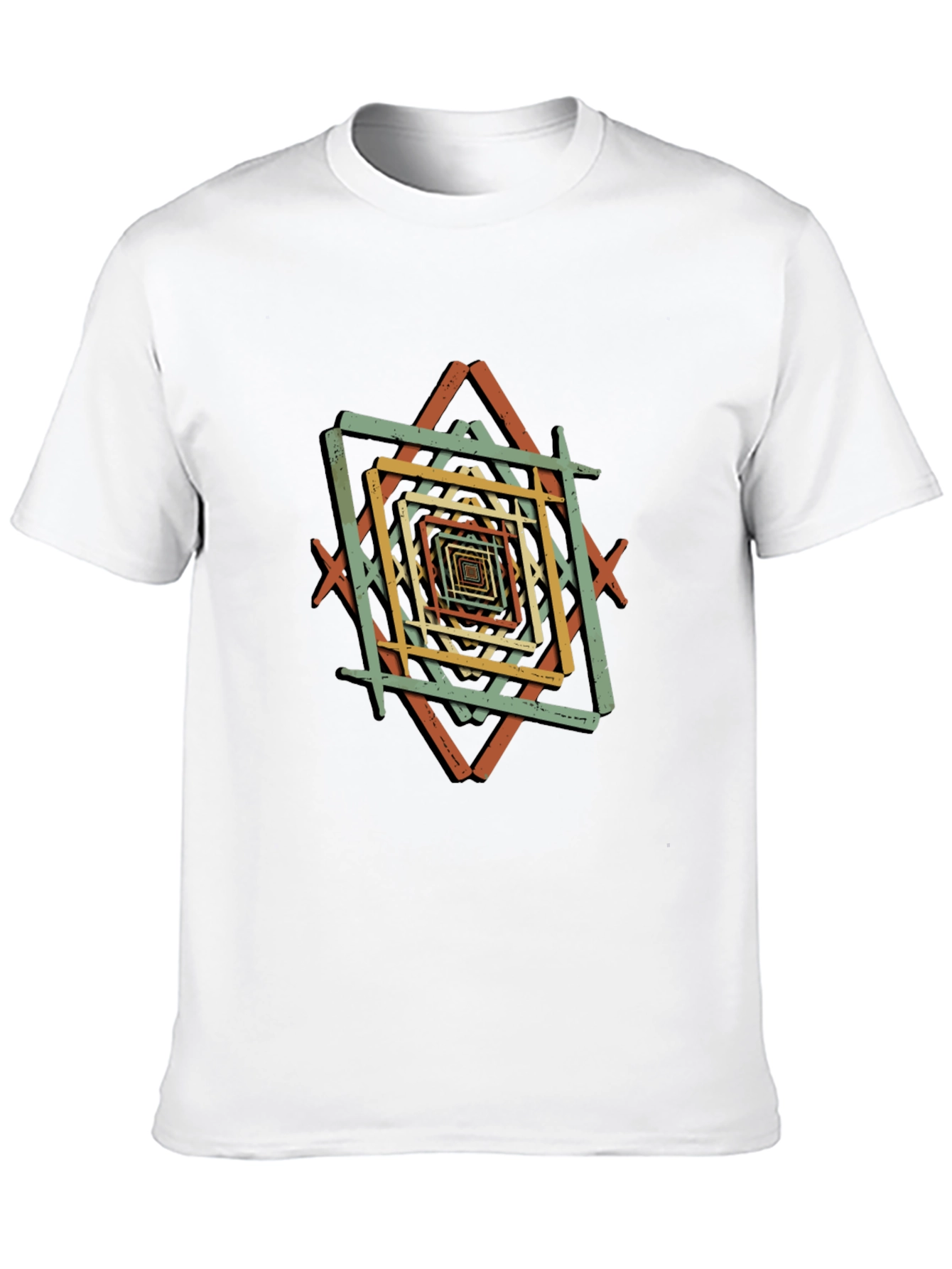 Geometric Square Pattern Black T-Shirt