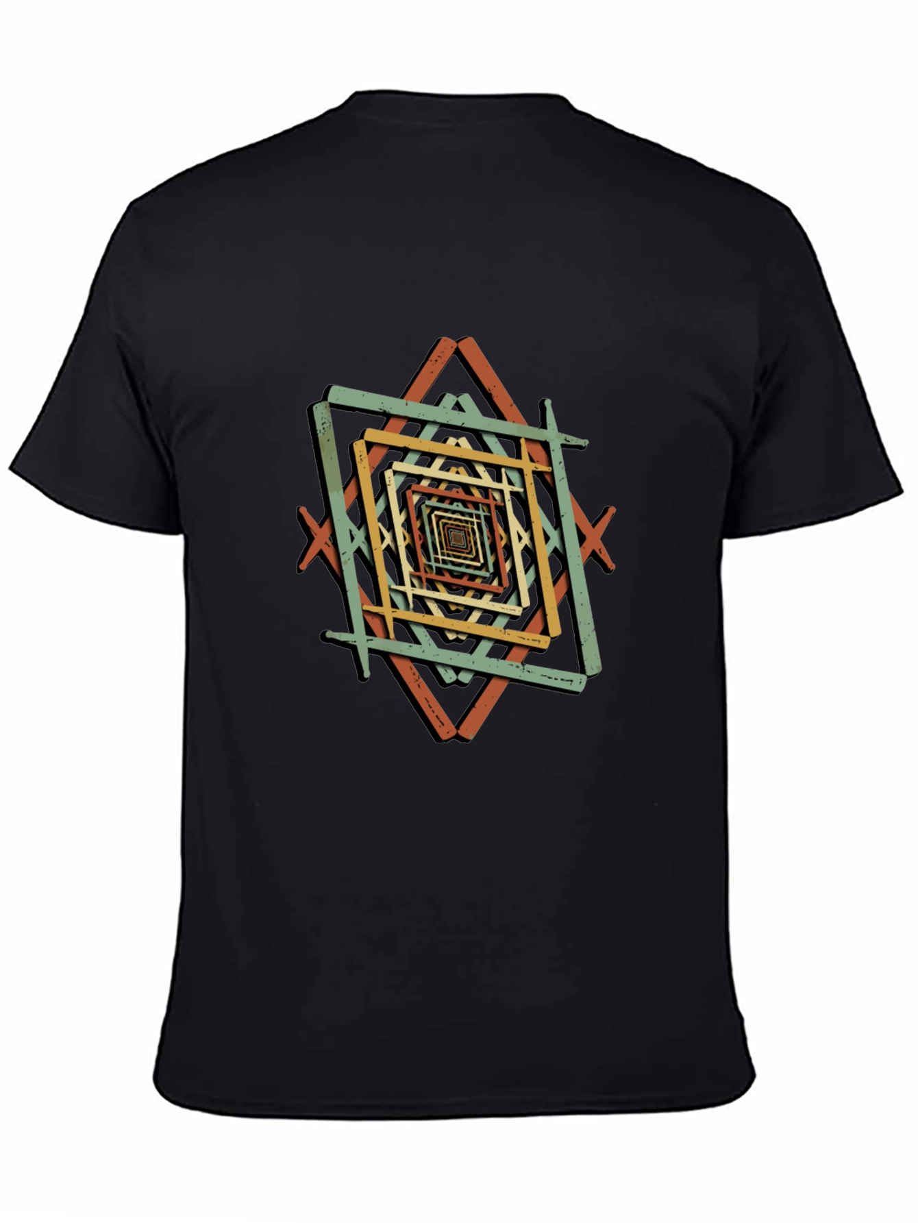 Geometric Square Pattern Black T-Shirt
