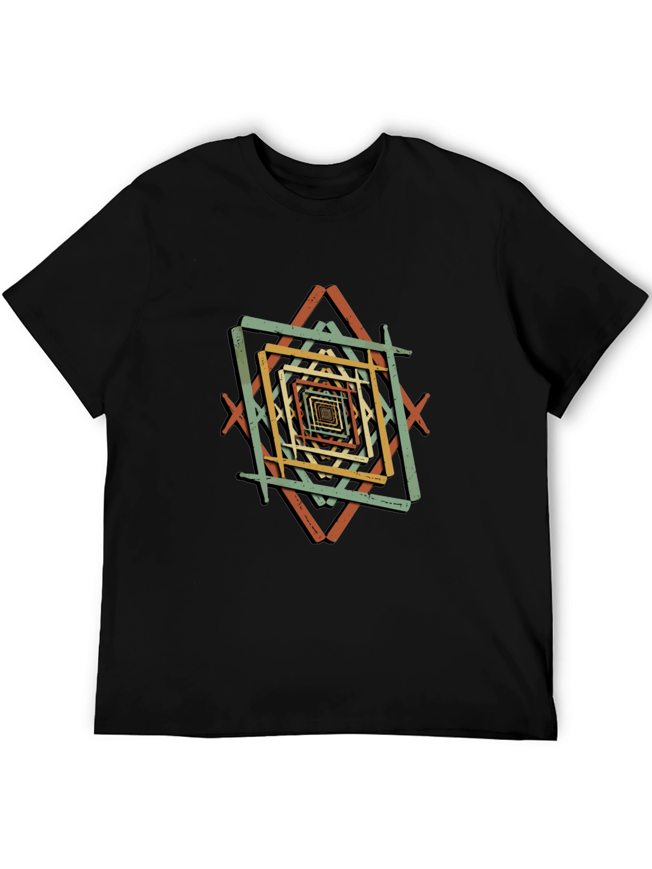 Geometric Square Pattern Black T-Shirt