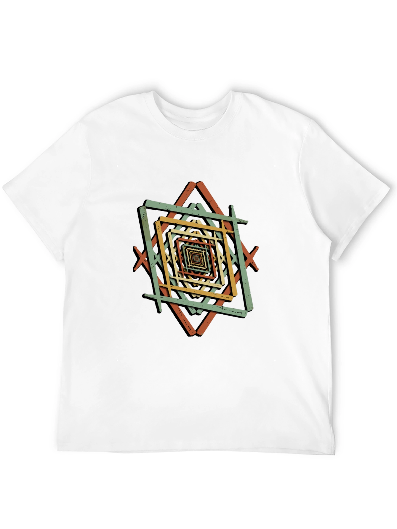 Geometric Square Pattern Black T-Shirt