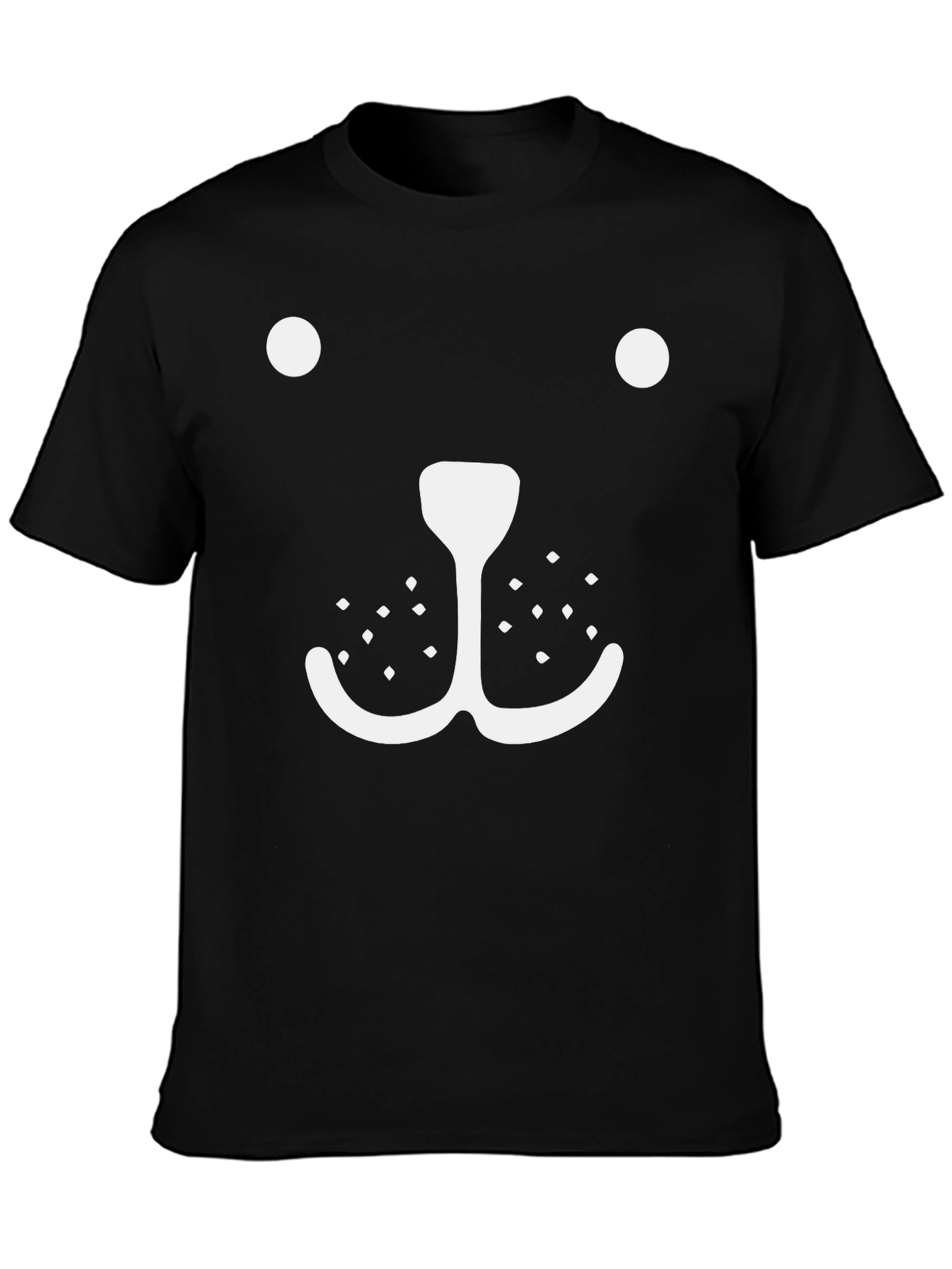 Whimsical Bear Face Graphic Tee - Black Cotton