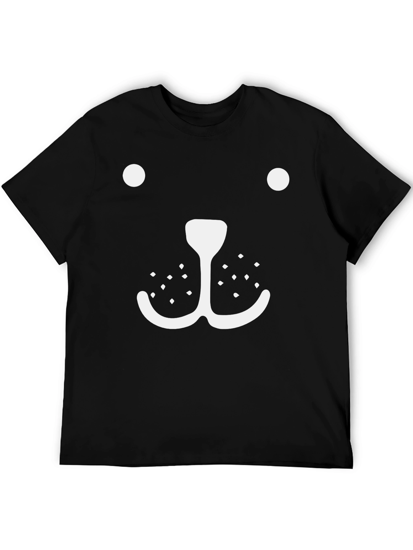 Whimsical Bear Face Graphic Tee - Black Cotton