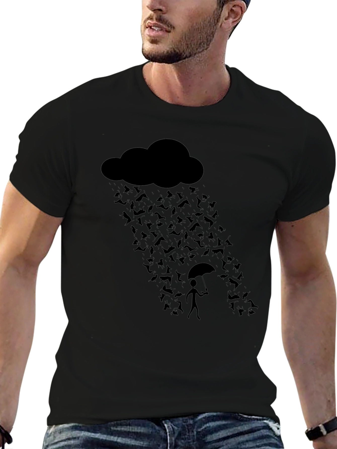 Humorous Raining Cats Graphic T-Shirt