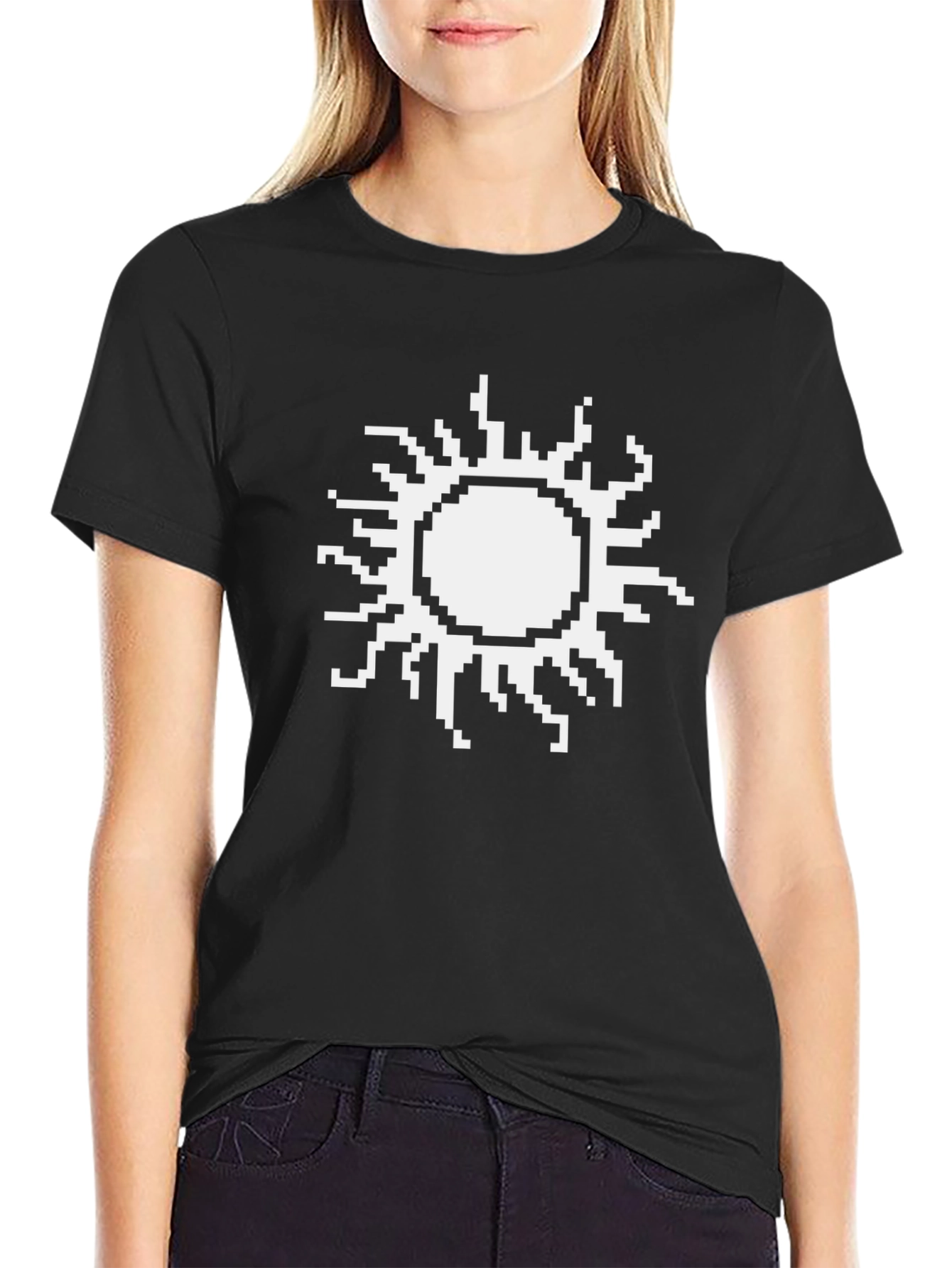 Pixel Sun Graphic Tee - Black Cotton T-Shirt