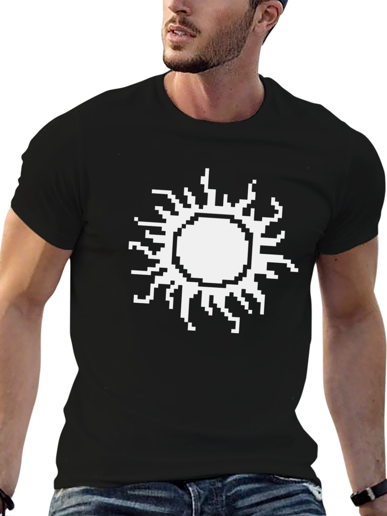 Pixel Sun Graphic Tee - Black Cotton T-Shirt
