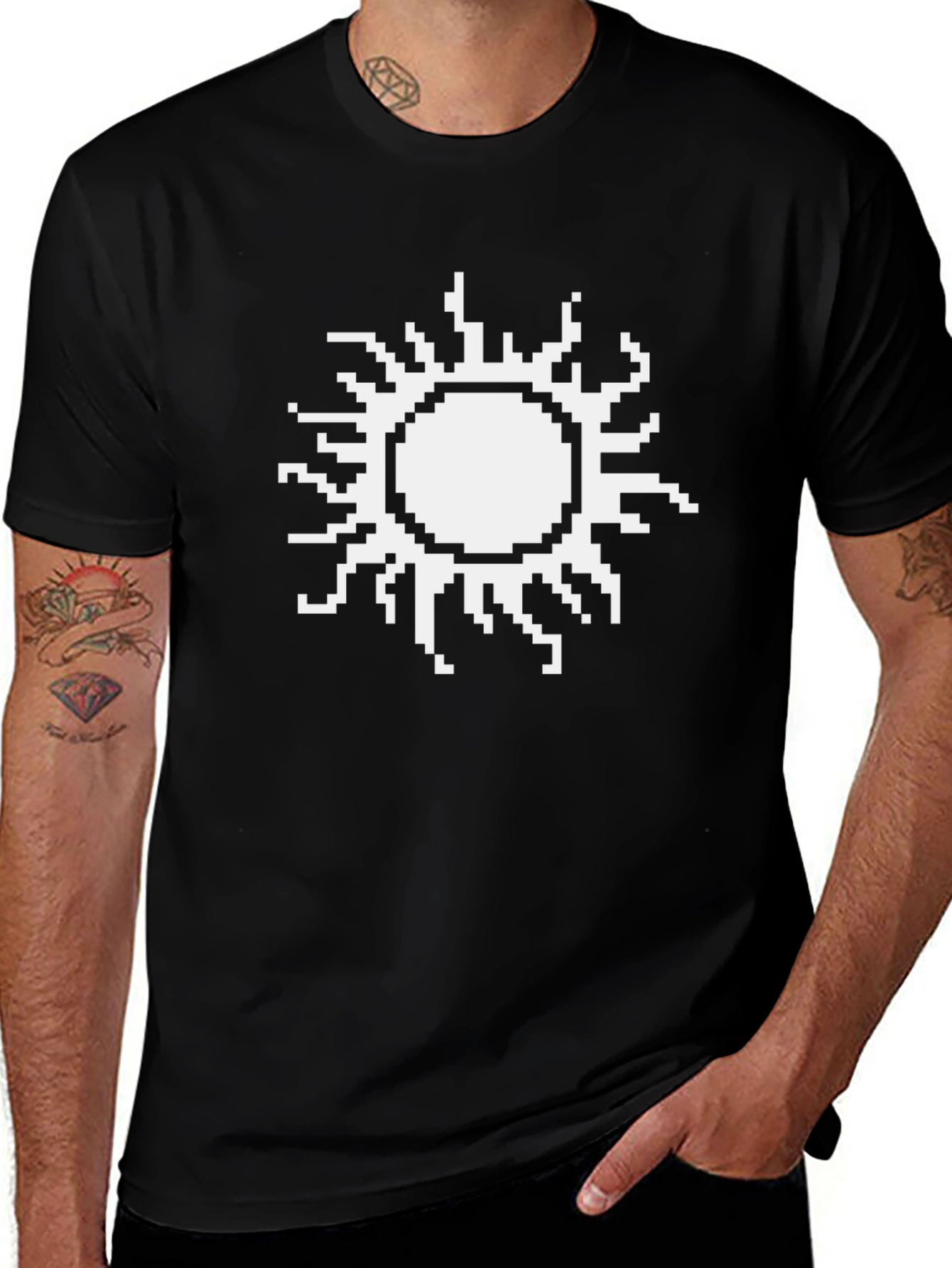 Pixel Sun Graphic Tee - Black Cotton T-Shirt