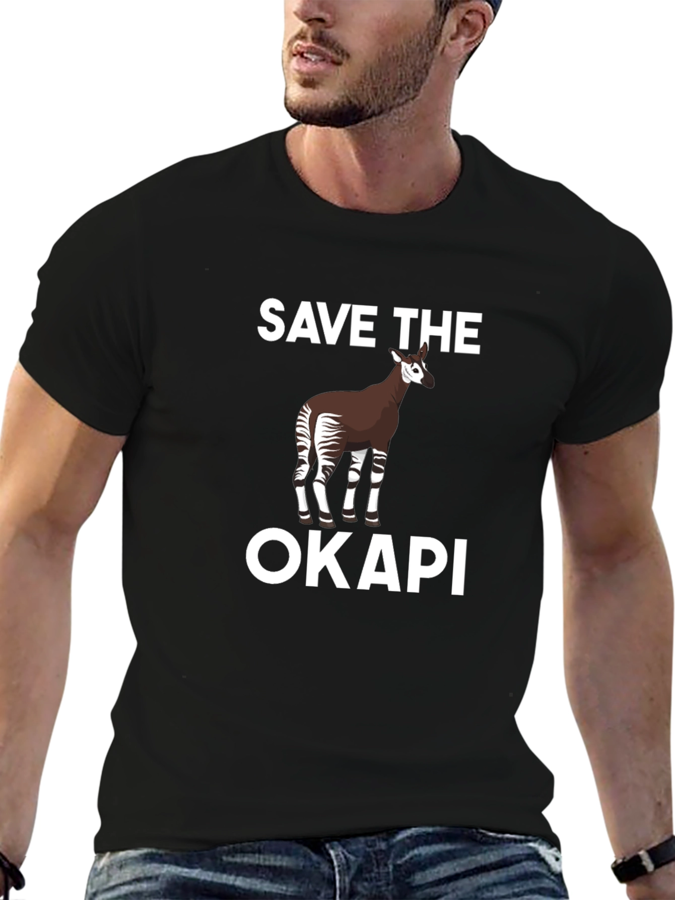 Save the Okapi Graphic Tee - Black Cotton T-Shirt