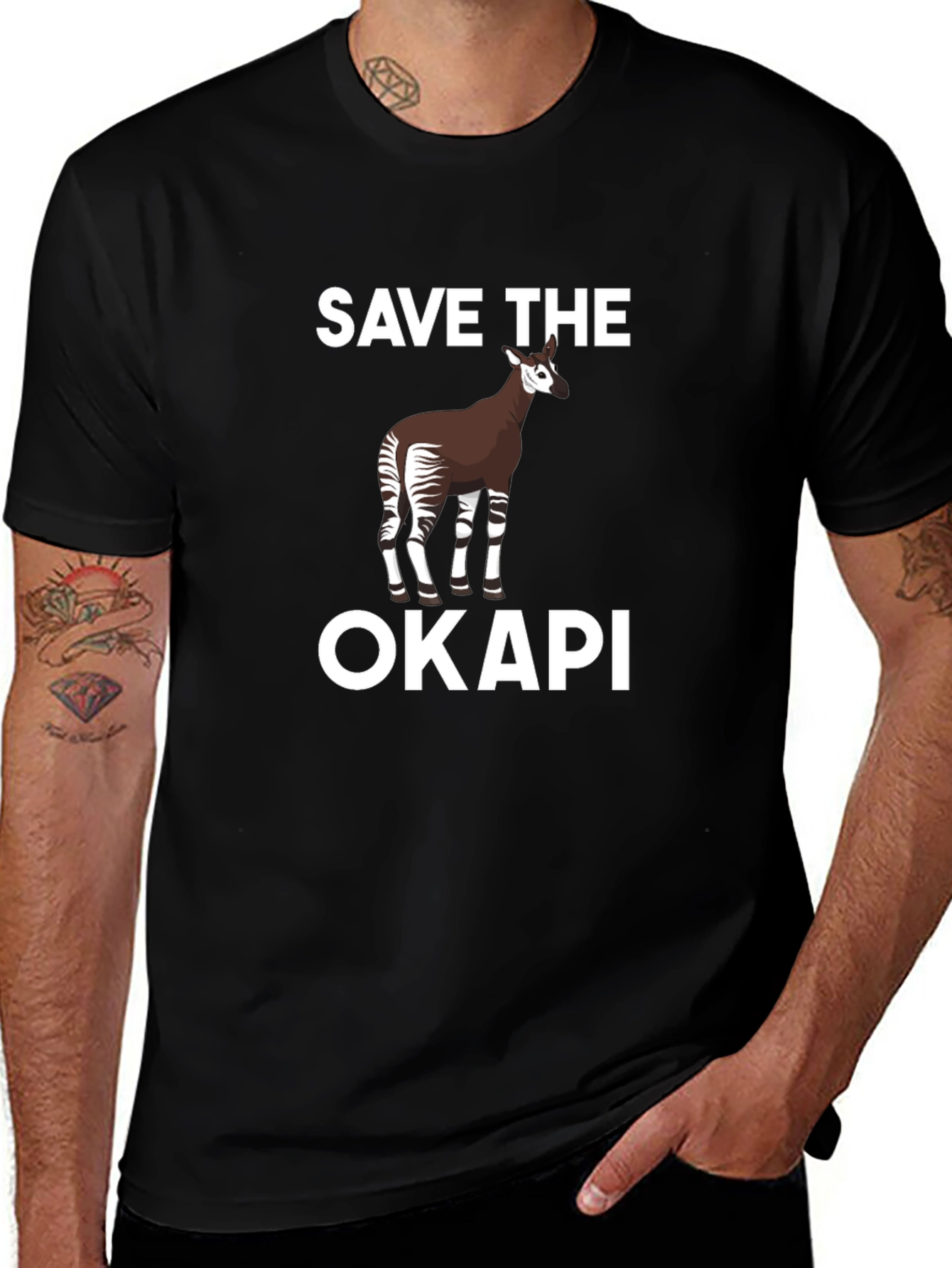 Save the Okapi Graphic Tee - Black Cotton T-Shirt
