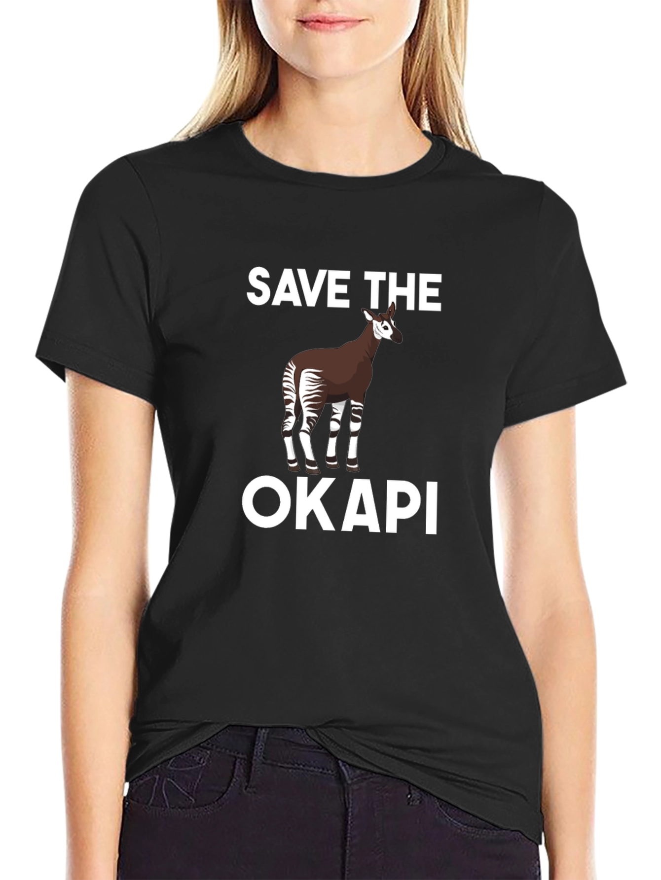 Save the Okapi Graphic Tee - Black Cotton T-Shirt