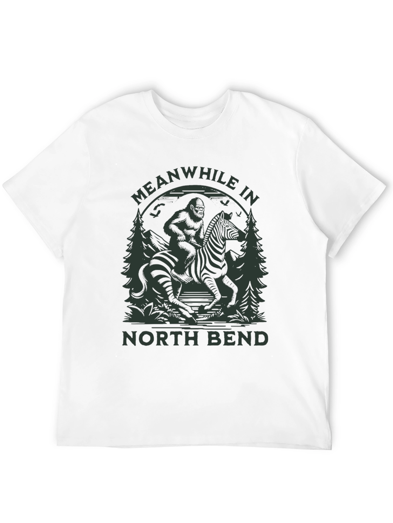 Bigfoot Riding Zebra T-Shirt - North Bend