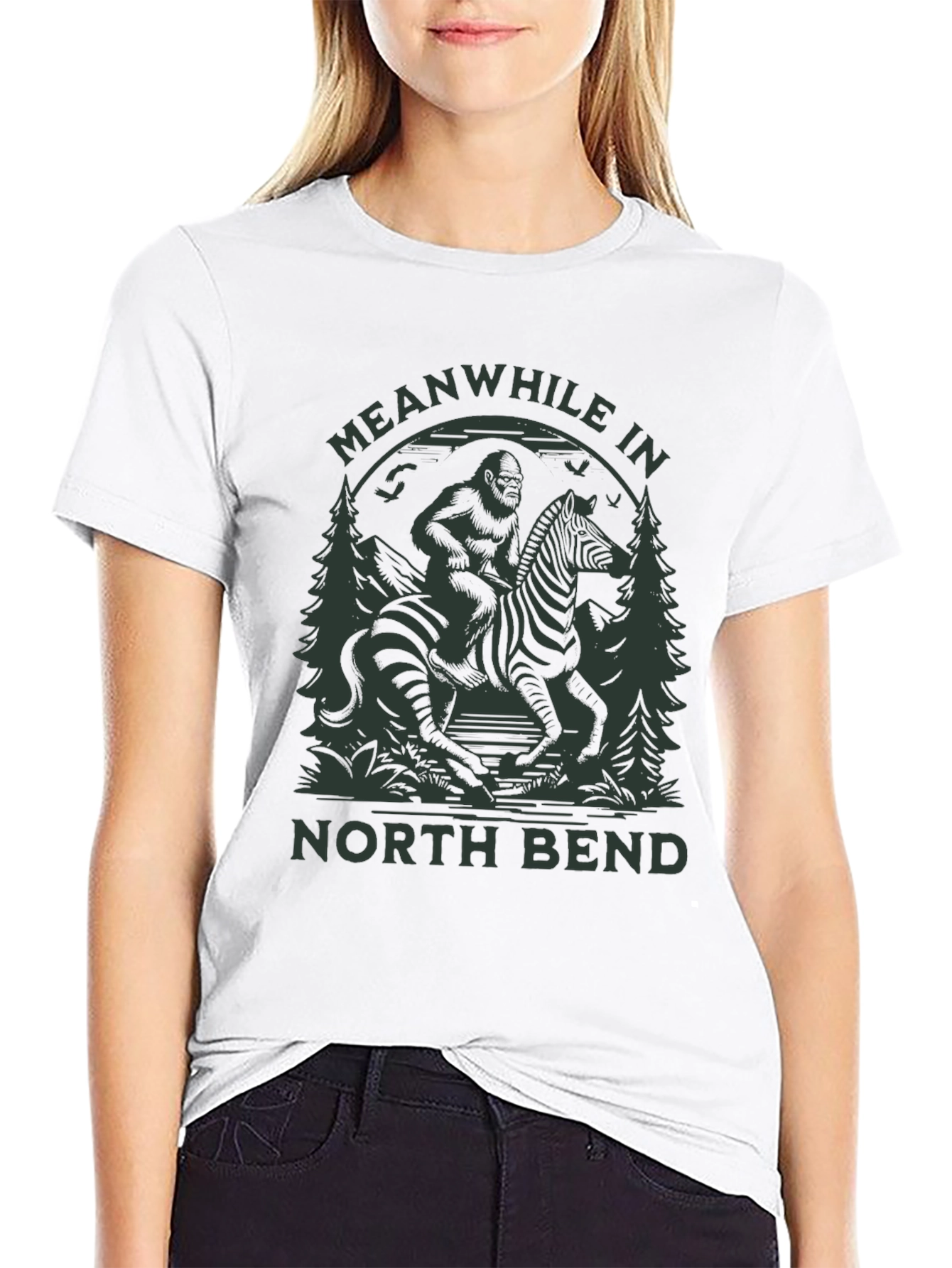 Bigfoot Riding Zebra T-Shirt - North Bend