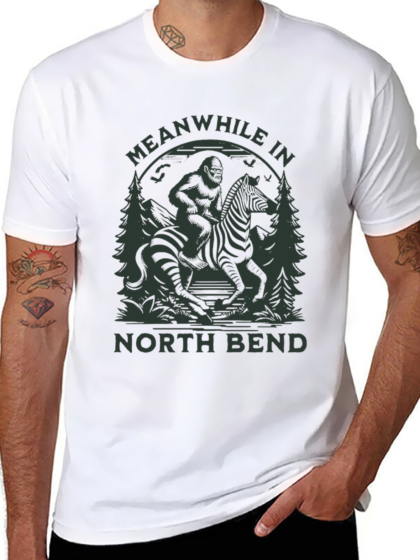 Bigfoot Riding Zebra T-Shirt - North Bend