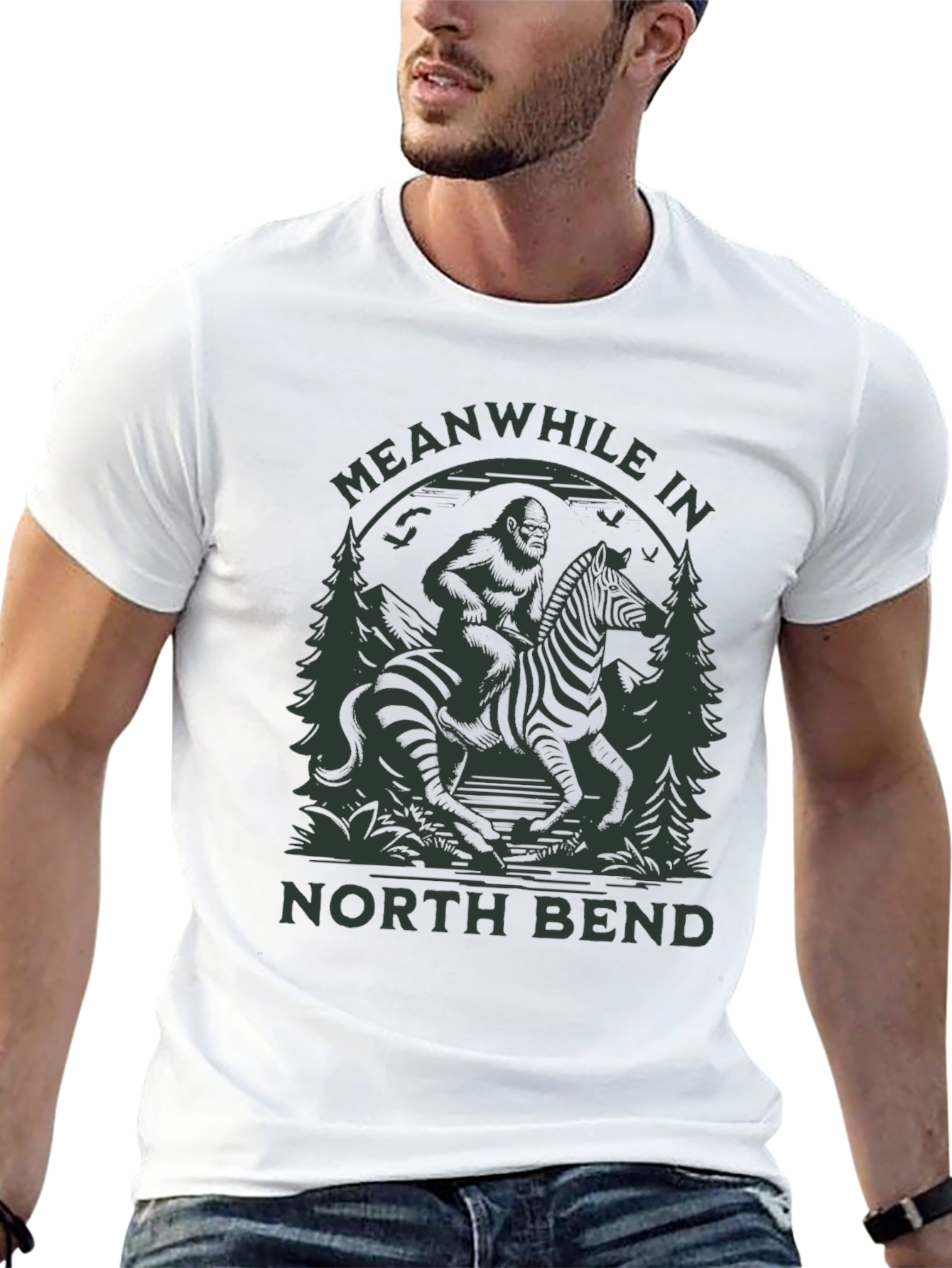 Bigfoot Riding Zebra T-Shirt - North Bend