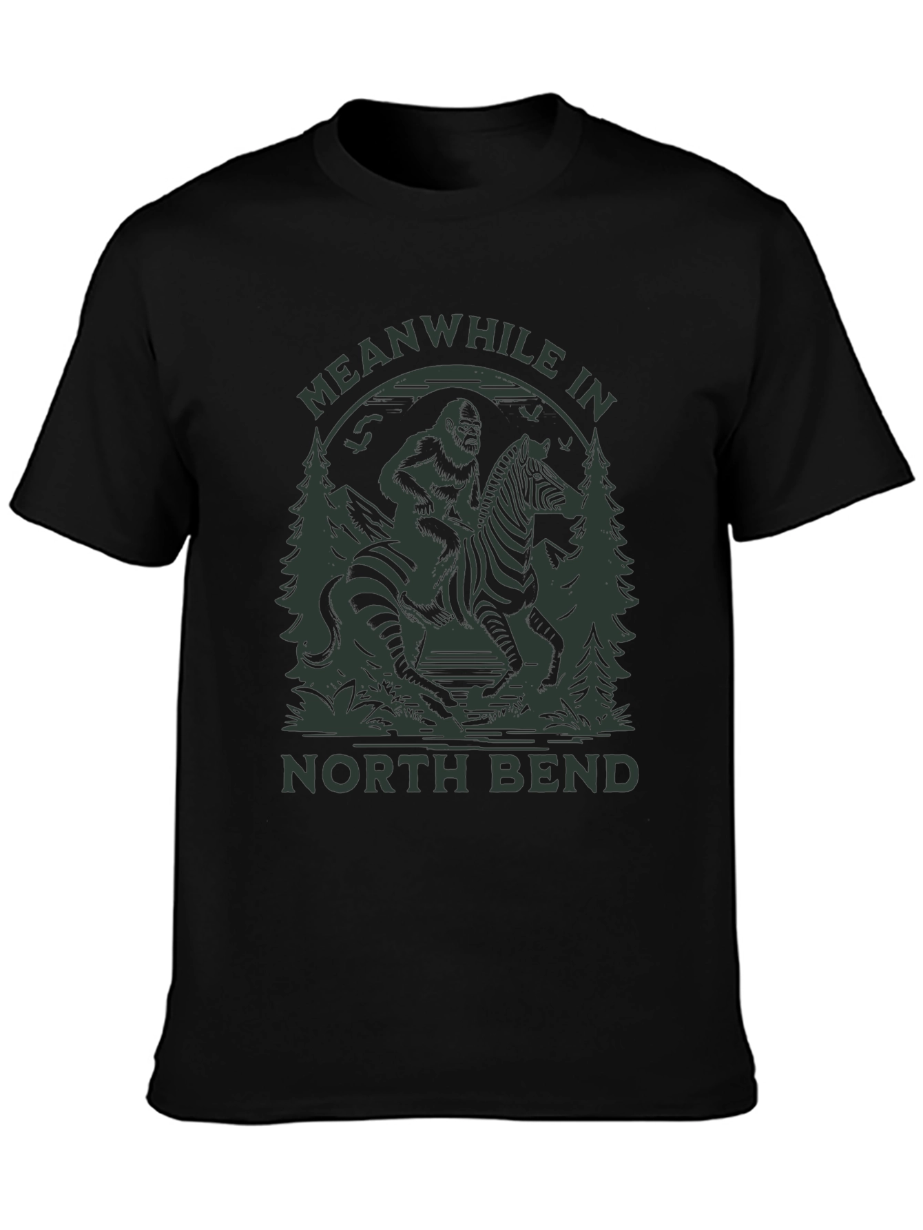 Bigfoot Riding Zebra T-Shirt - North Bend