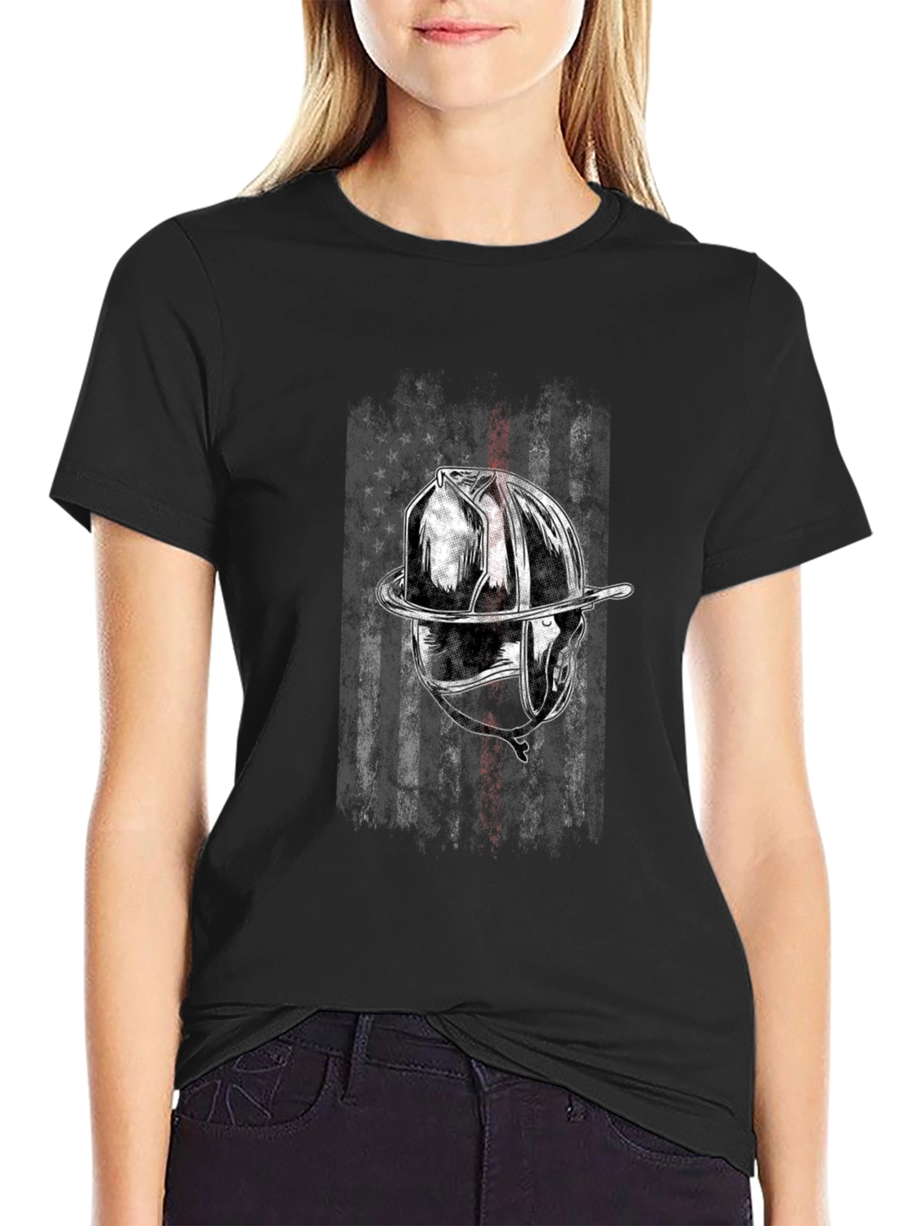 Firefighter Helmet Flag Graphic T-Shirt