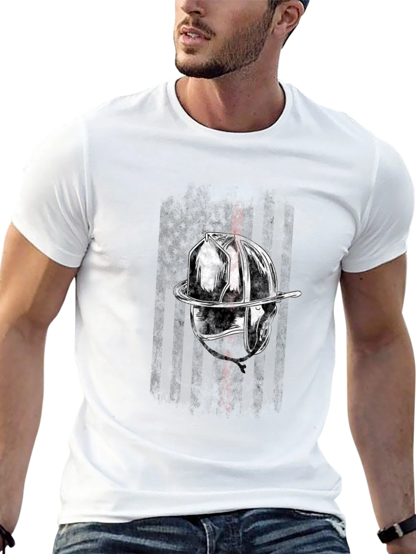 Firefighter Helmet Flag Graphic T-Shirt