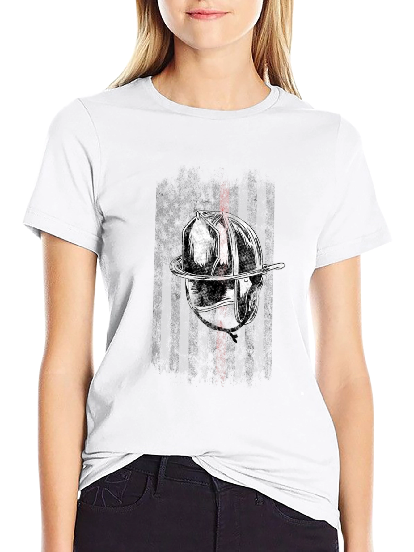 Firefighter Helmet Flag Graphic T-Shirt