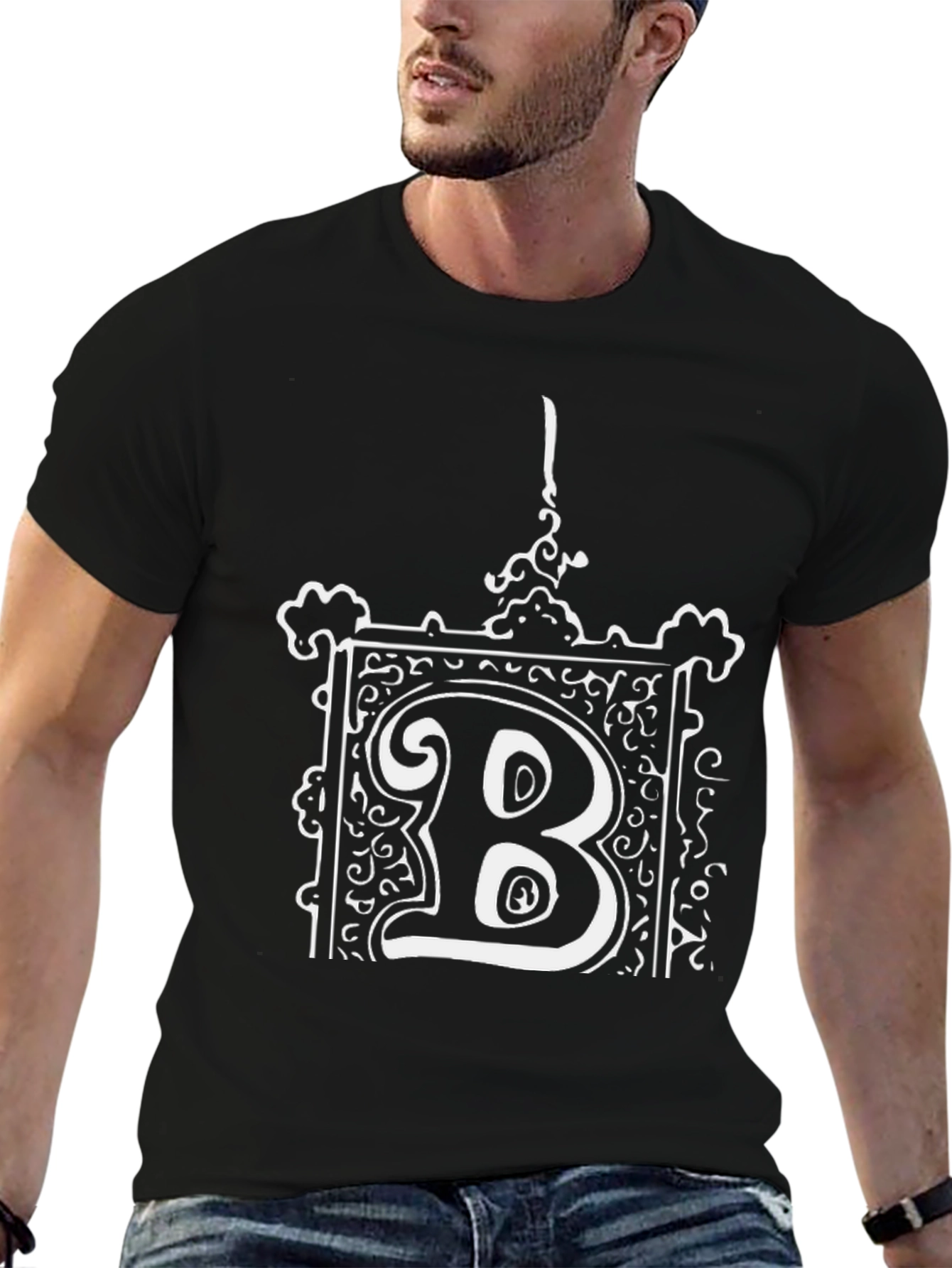 Ornate B Graphic Tee - Black Cotton Blend